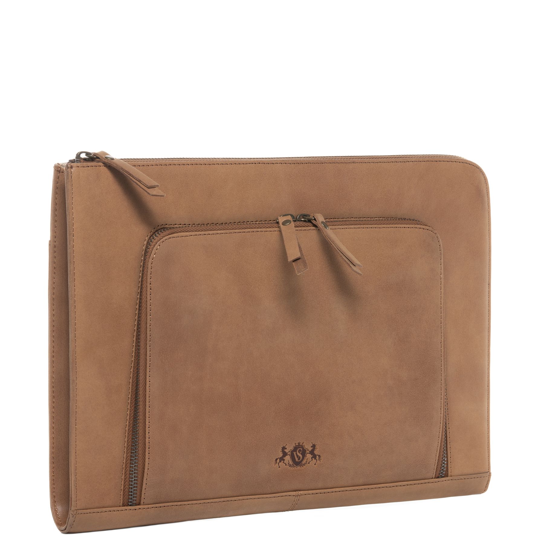 SID & VAIN Laptop-Hülle Leder CHELSEA beige braun Laptoptasche Zip 11