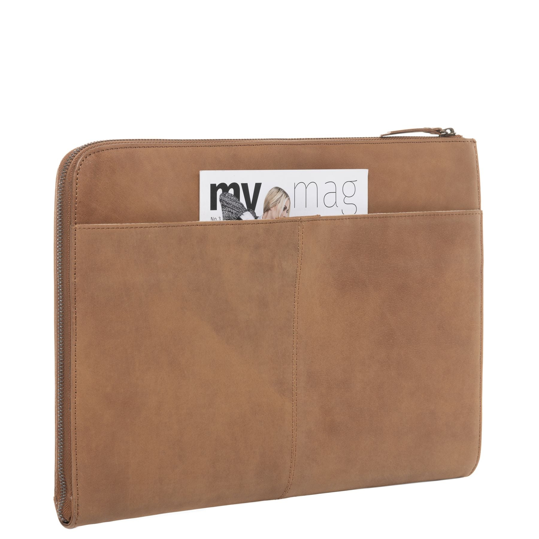 SID & VAIN Laptop-Hülle Leder CHELSEA beige braun Laptoptasche Zip 12