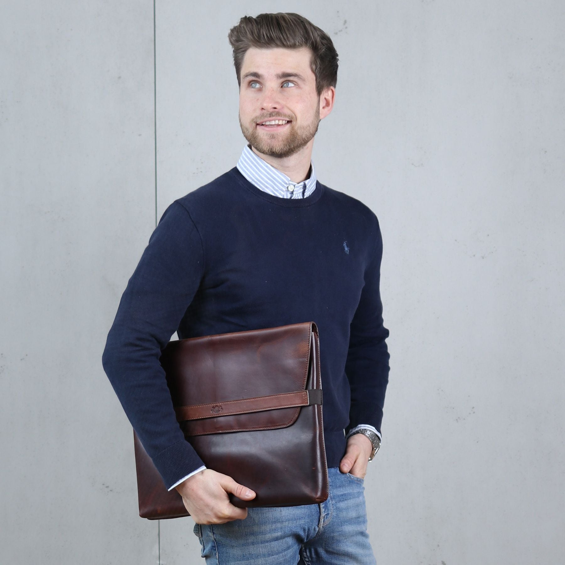 SID & VAIN Laptophülle Leder HARVORD 15-brown 33072