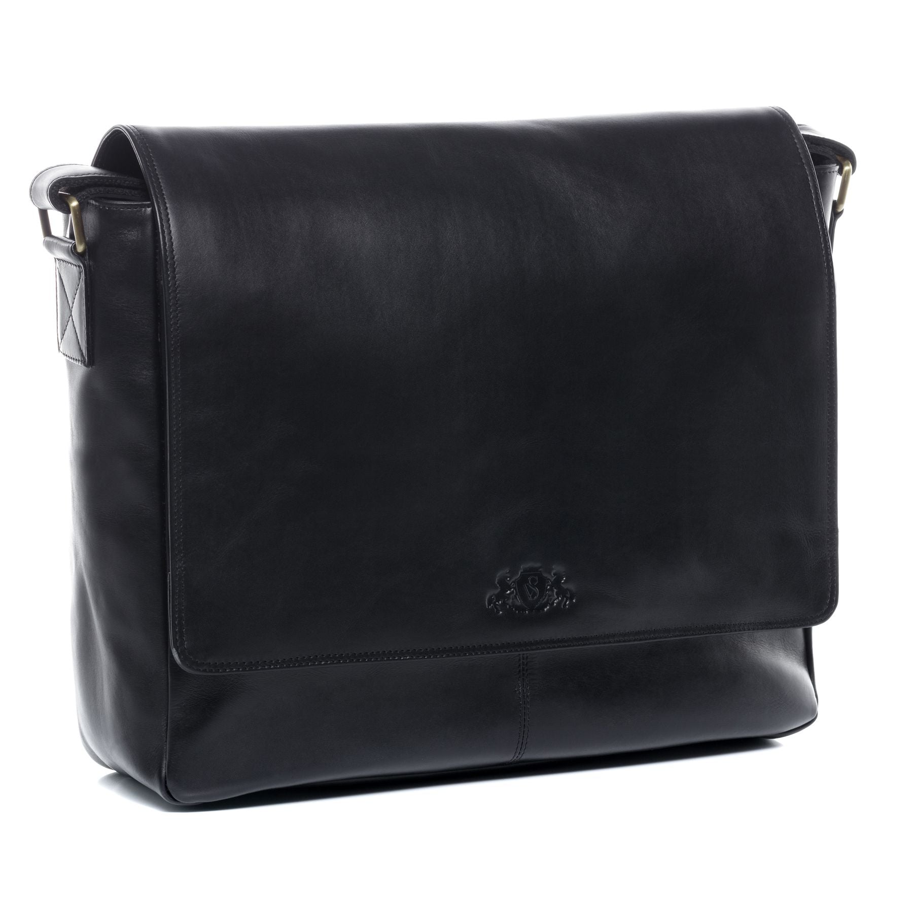 SID & VAIN Laptoptasche Leder Messenger Bag Leder SPENCER schwarz 20562