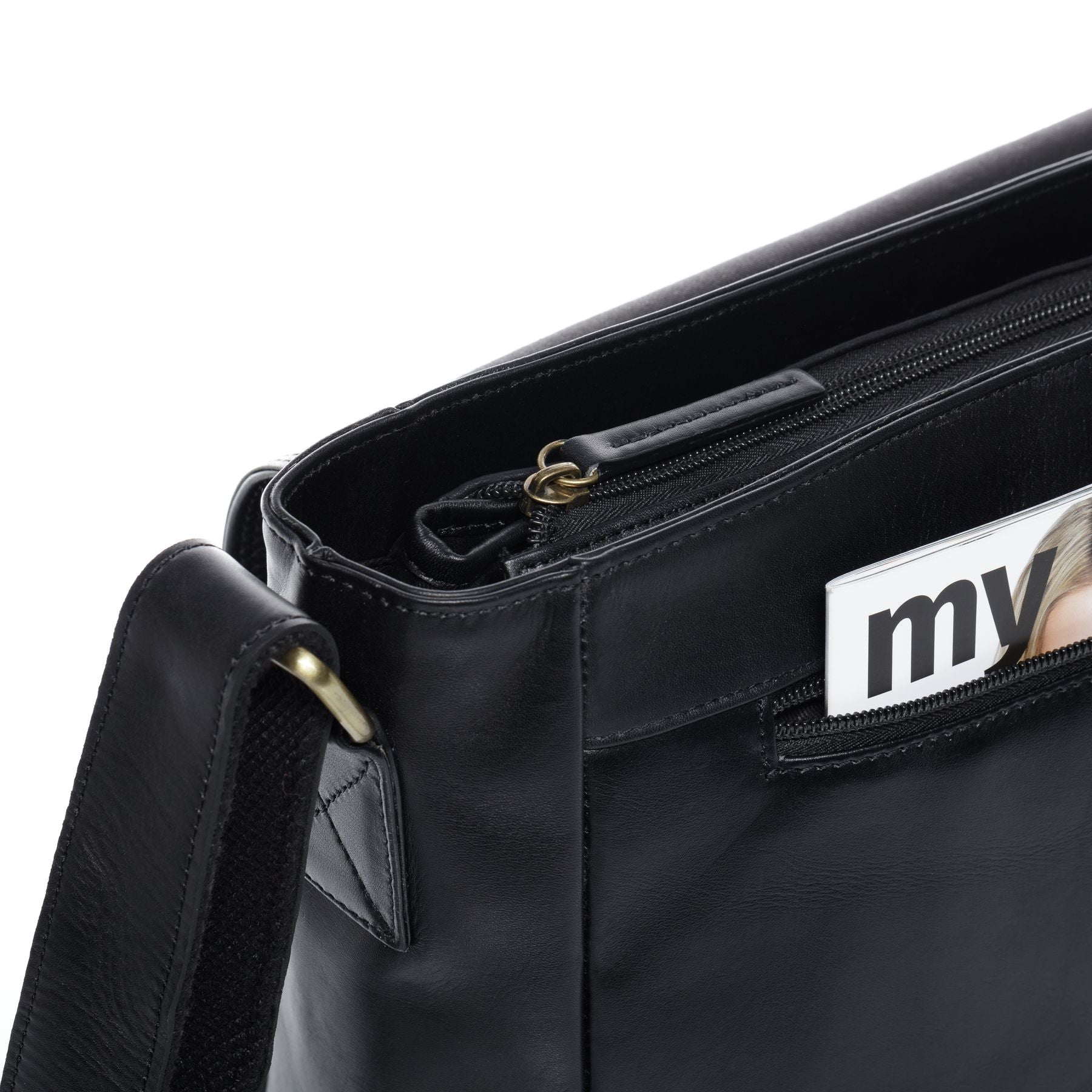 SID & VAIN Laptoptasche Leder Messenger Bag Leder SPENCER schwarz 20563