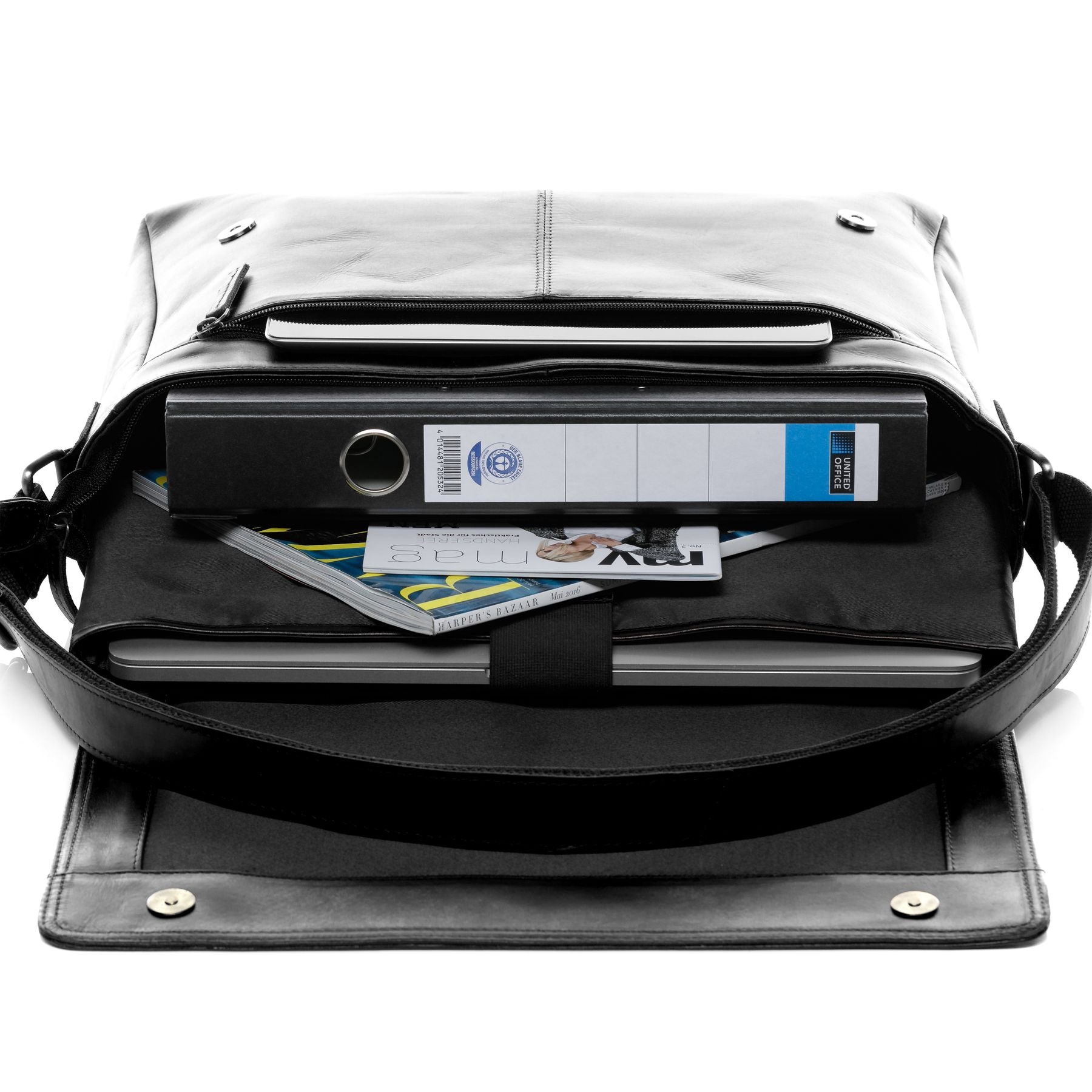 SID & VAIN Laptoptasche Leder Messenger Bag Leder SPENCER schwarz 20564