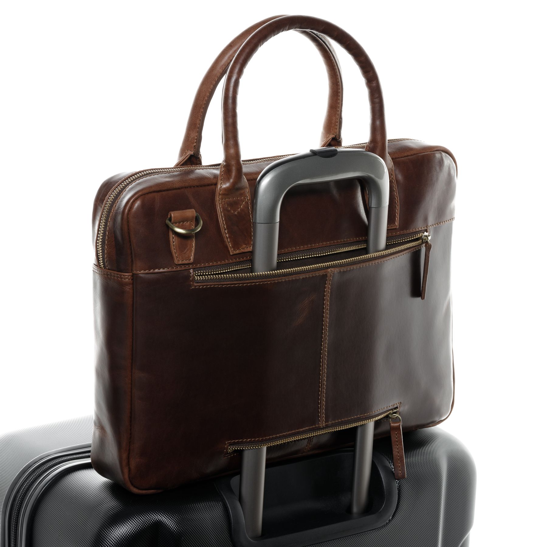 SID & VAIN Laptoptasche Leder Slim BOSTON braun-cognac 28097