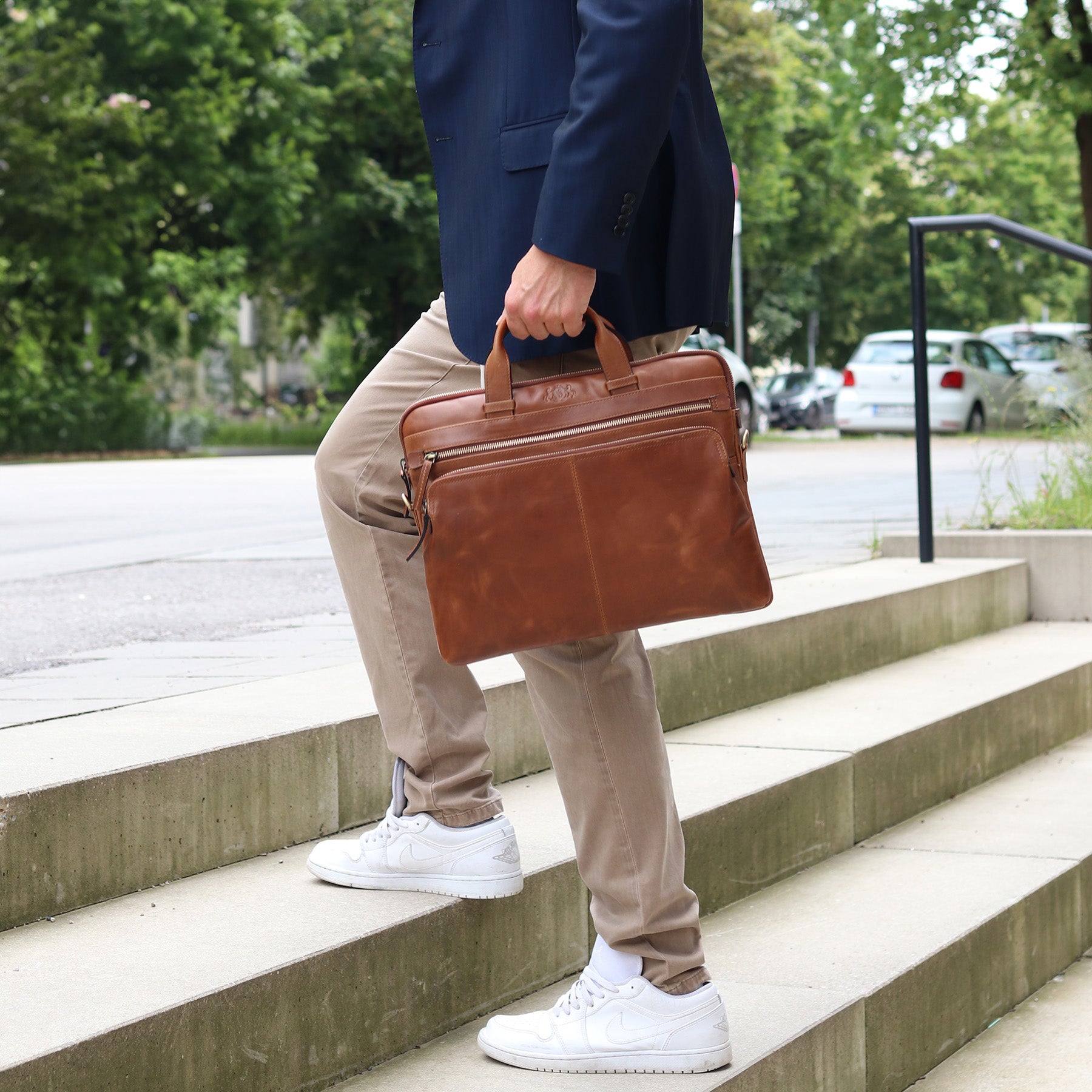 SID & VAIN Laptoptasche Leder CARSON braun Businesstasche 45987