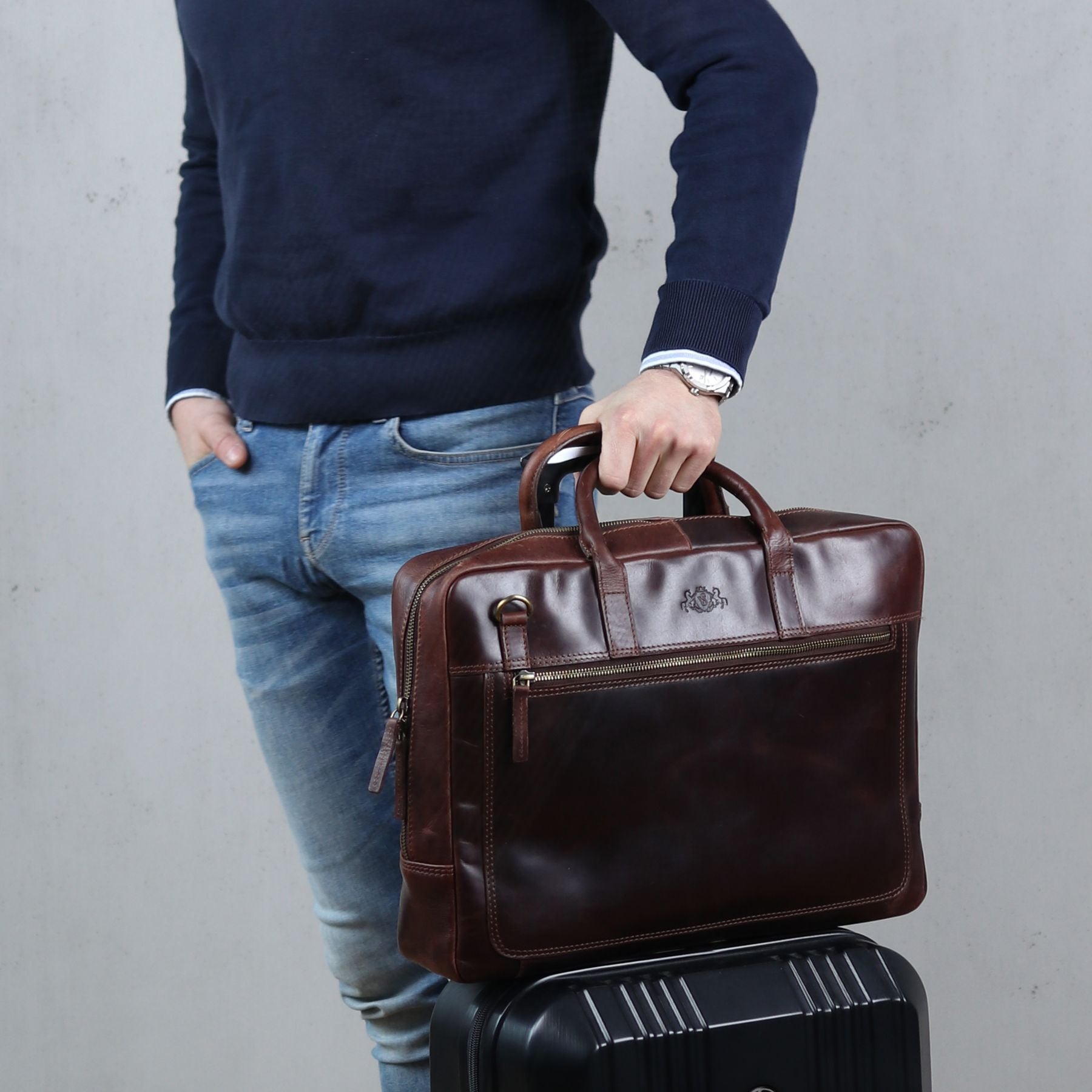 SID & VAIN Laptoptasche Leder DIXON braun-cognac 33030