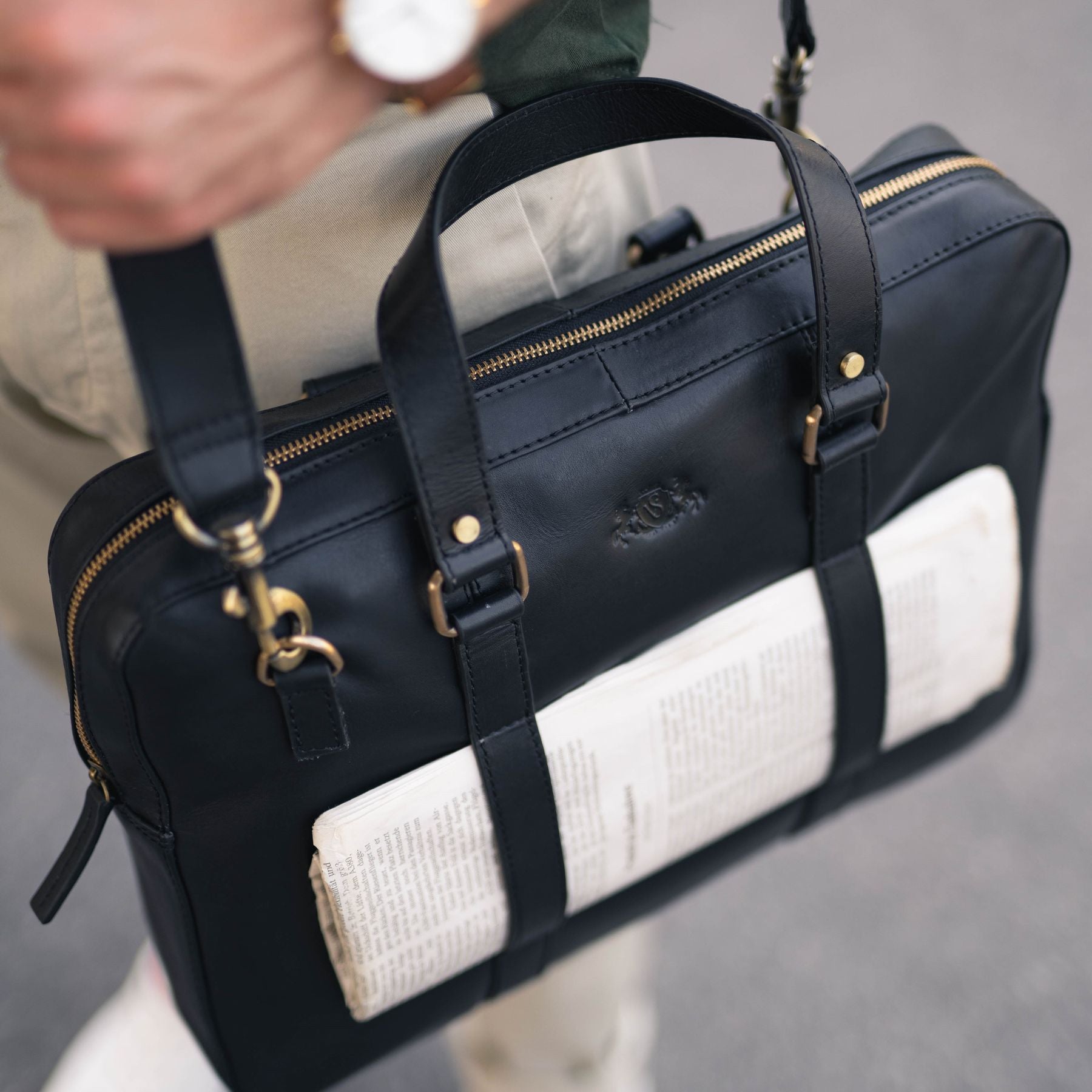 SID & VAIN Laptoptasche Leder Slim Maguire schwarz 21845