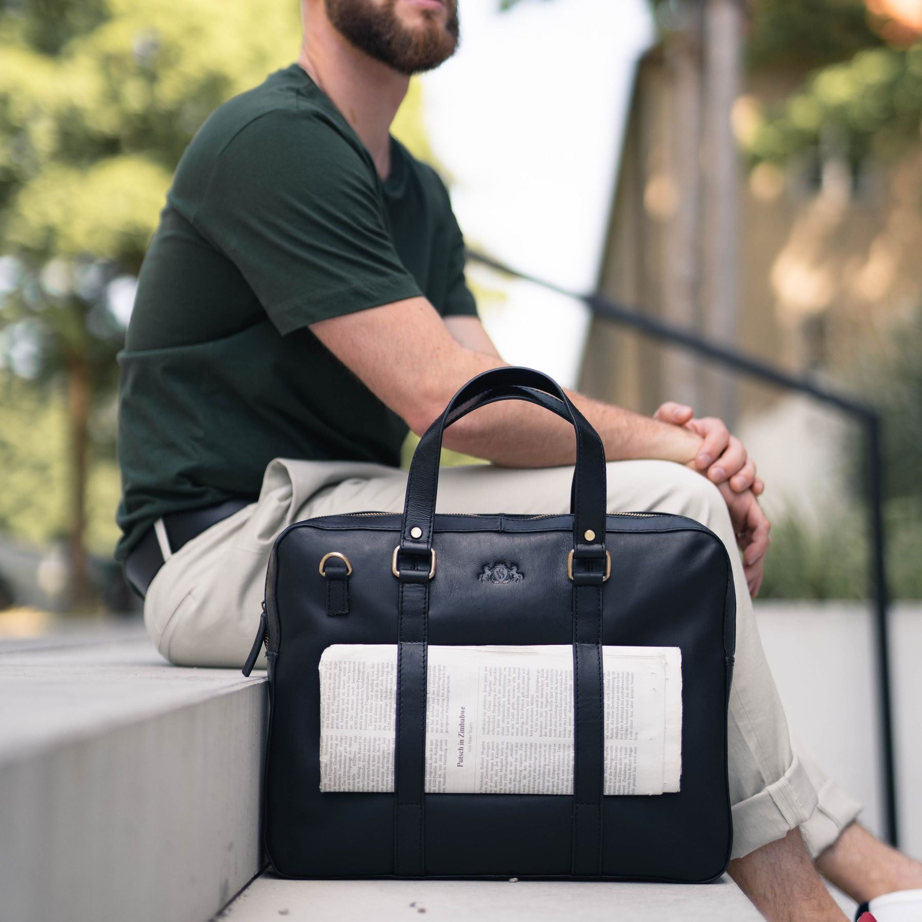 SID & VAIN Laptoptasche Leder Slim Maguire schwarz 21846