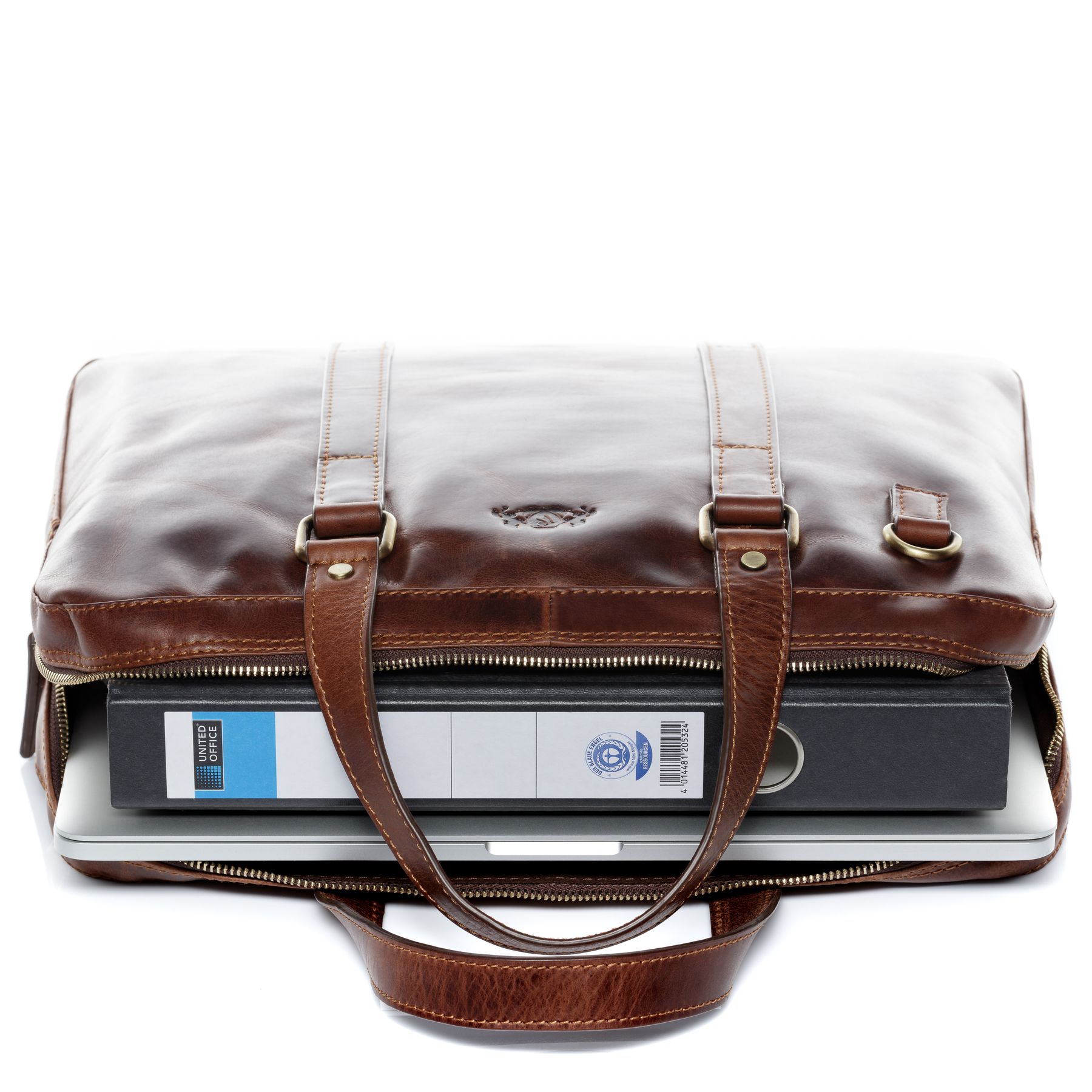 SID & VAIN Laptoptasche Leder Slim Maguire braun-cognac 24053