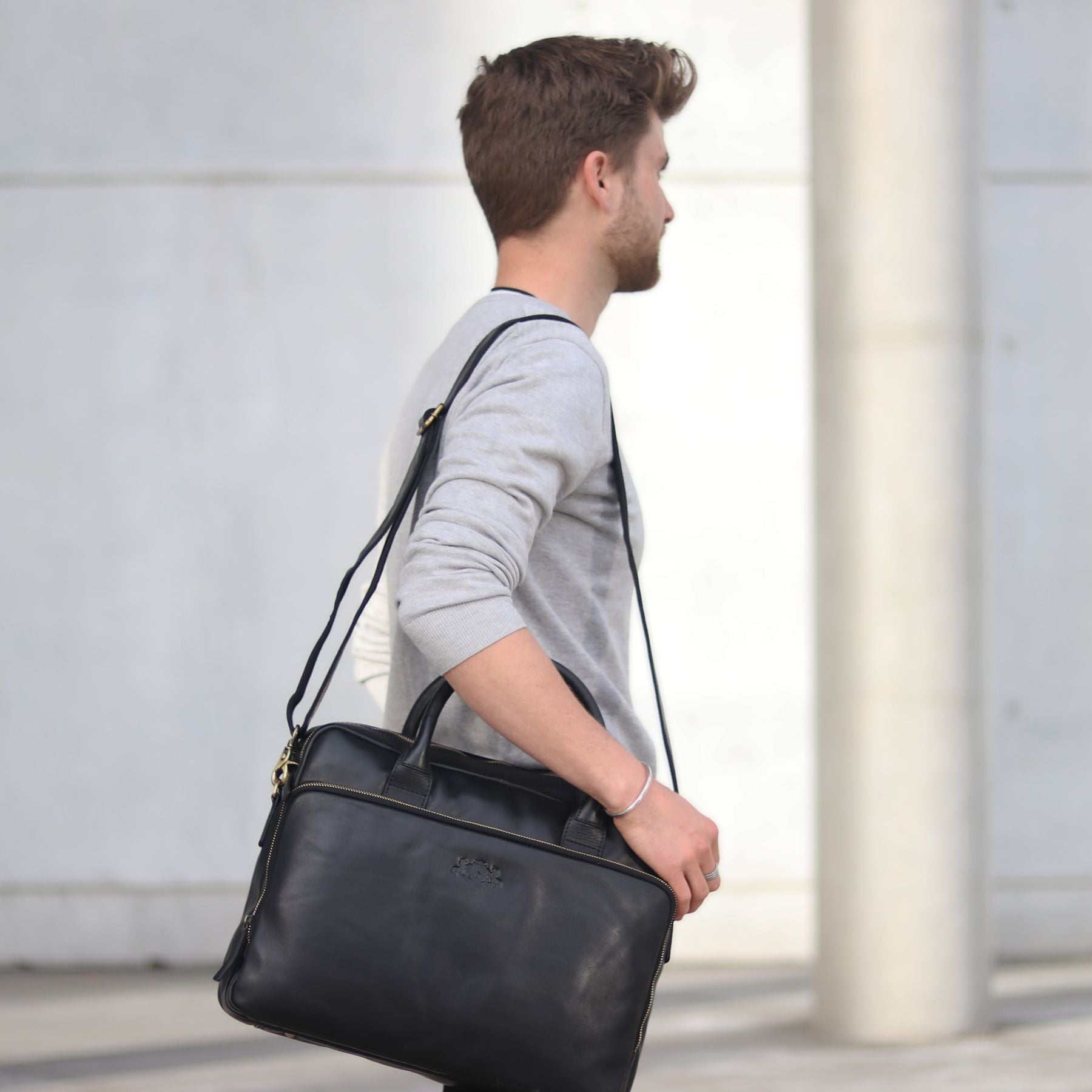 SID & VAIN Laptoptasche Leder XL RYAN schwarz 28882