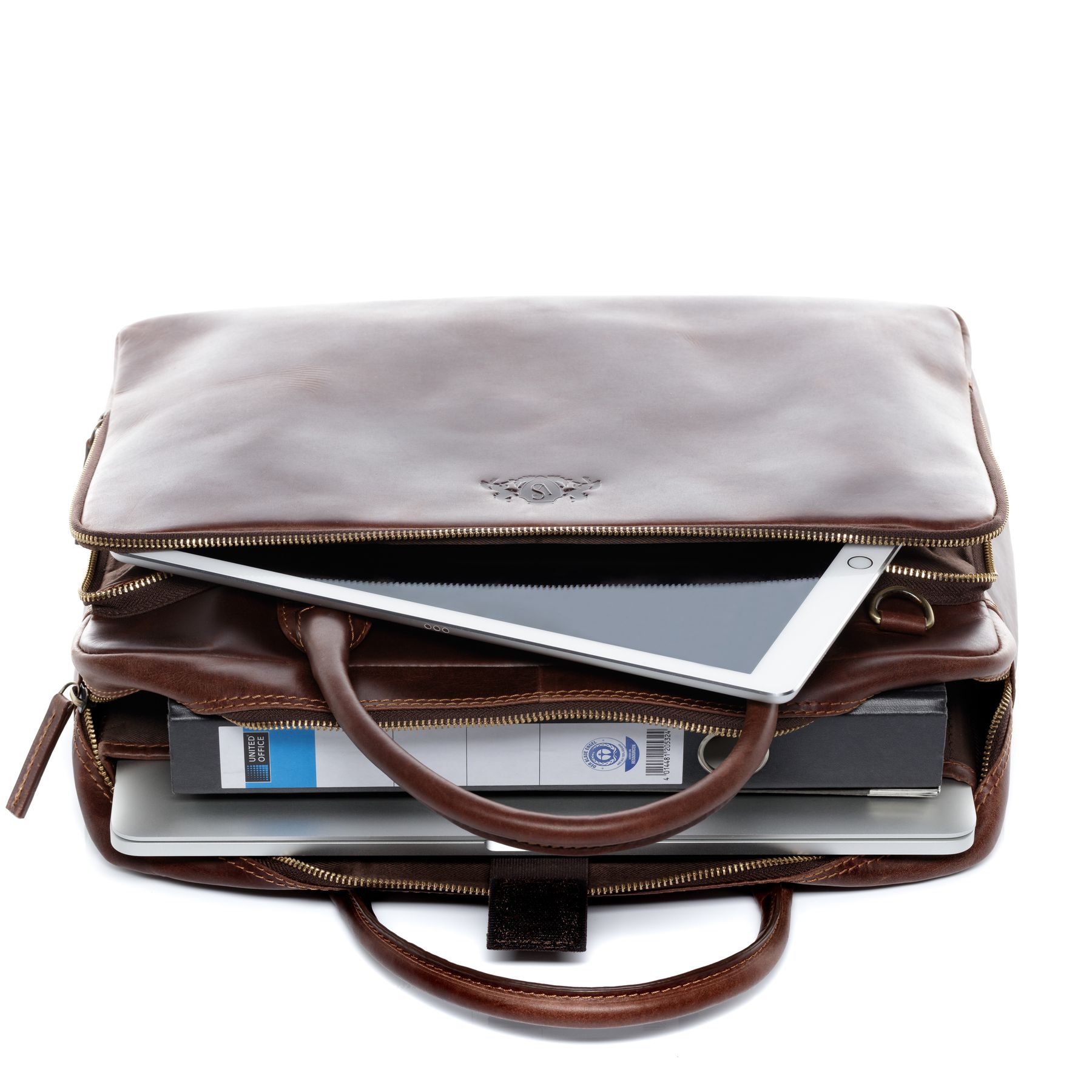 SID & VAIN Laptoptasche Leder XL RYAN braun-cognac 16063