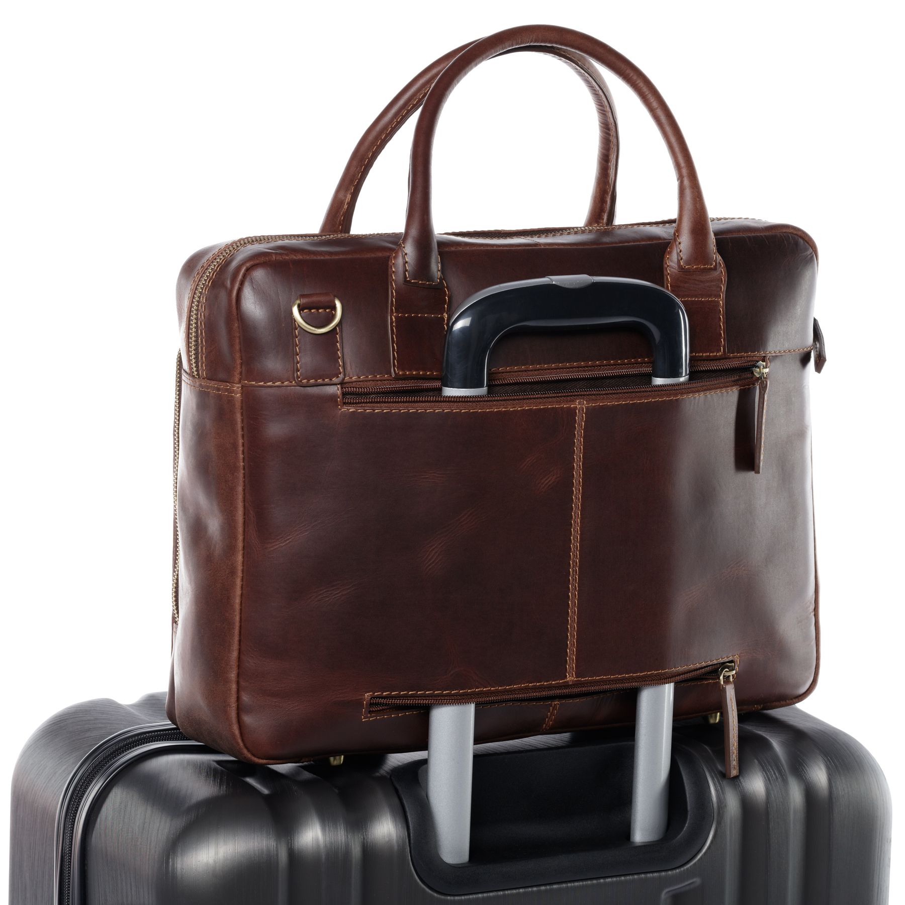 SID & VAIN Laptoptasche Leder XL RYAN braun-cognac 16061