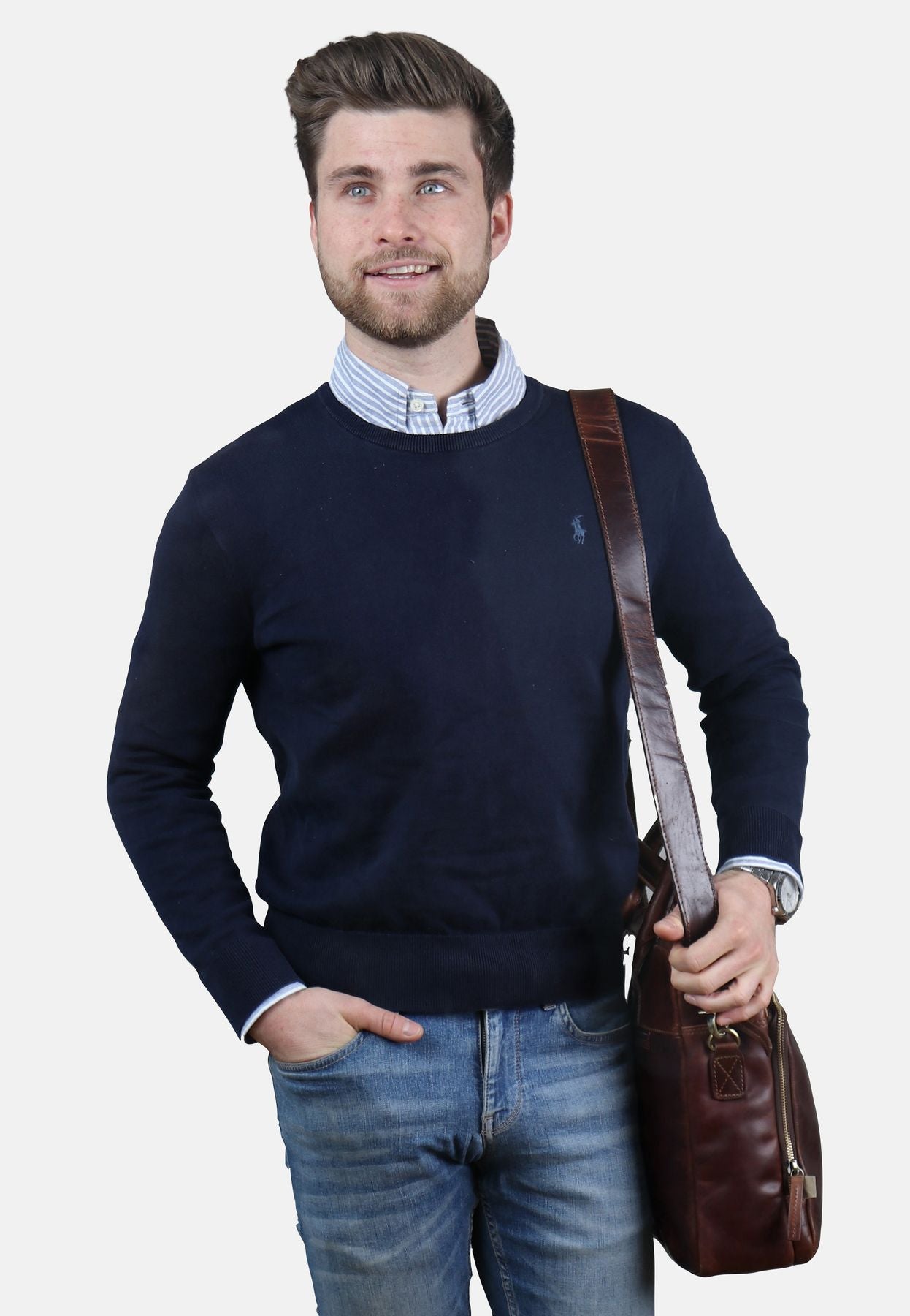 SID & VAIN Laptoptasche Leder XL RYAN braun-cognac 33040