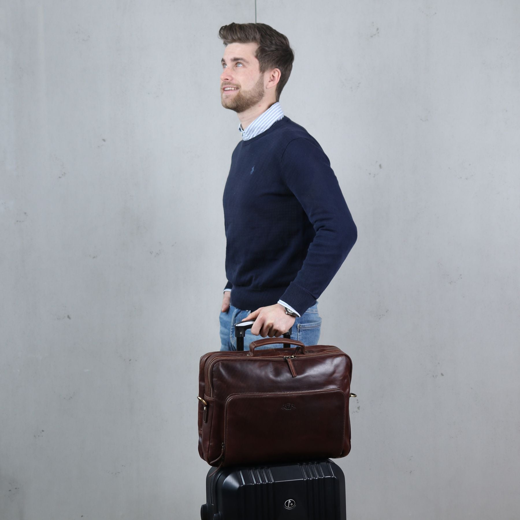 SID & VAIN Laptoptasche Leder XL SIMON braun 33053
