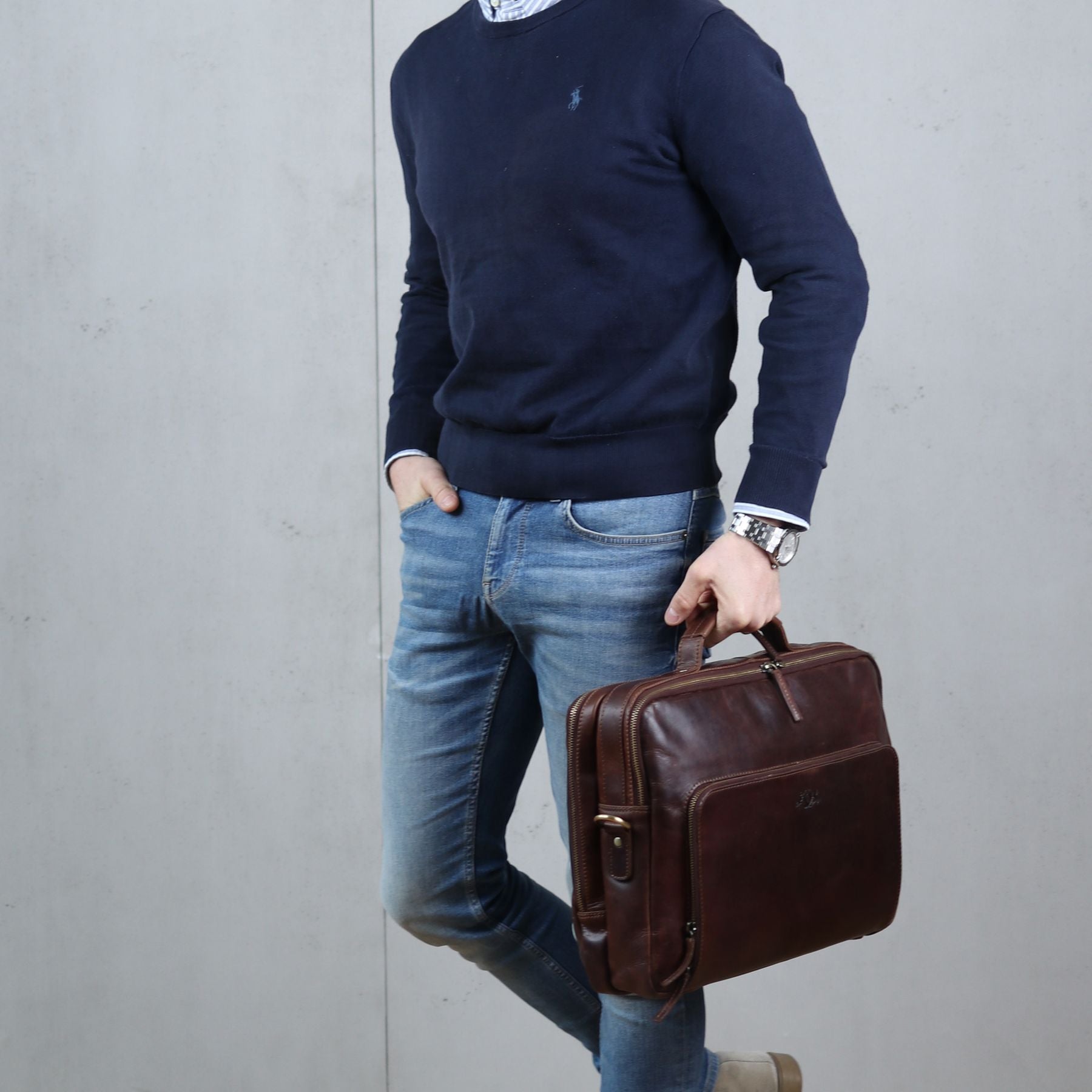 SID & VAIN Laptoptasche Leder XL SIMON braun 33052