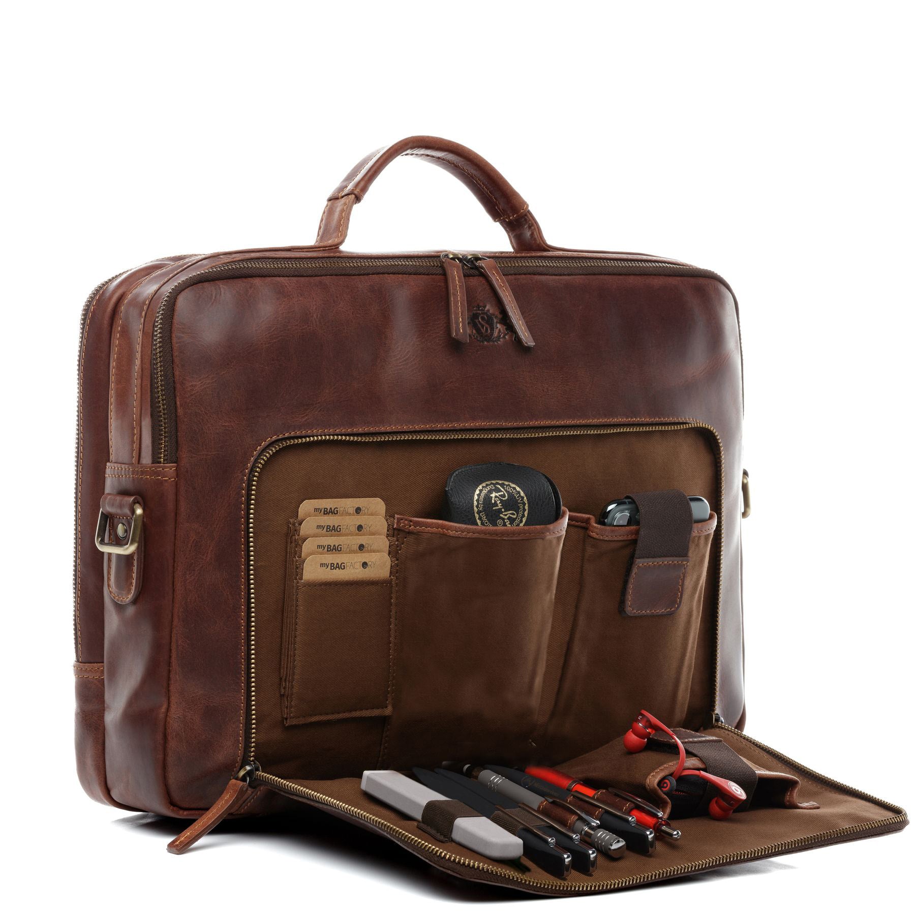 SID & VAIN Laptoptasche Leder XL SIMON braun 42551
