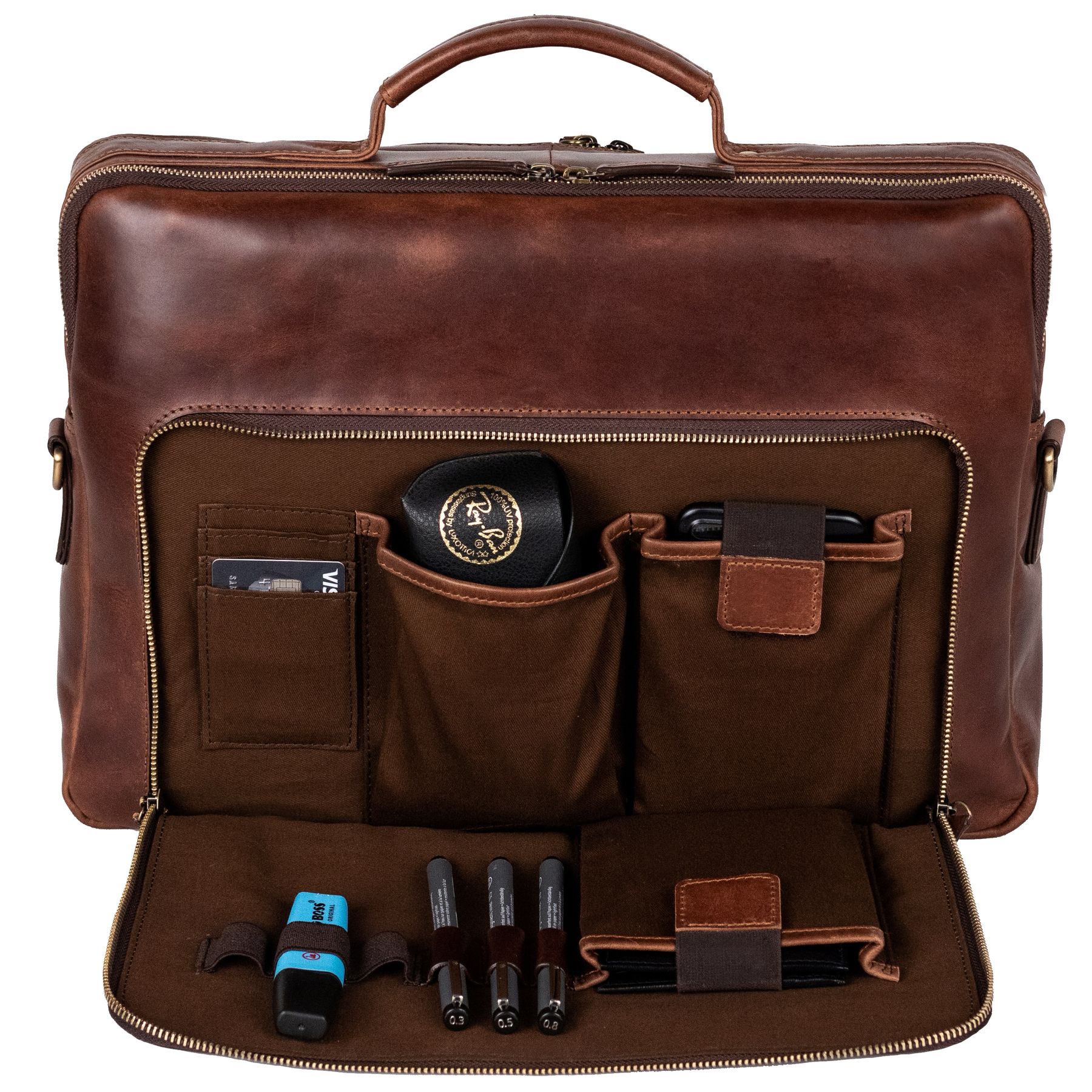 SID & VAIN Laptoptasche Leder XL SIMON braun 25521
