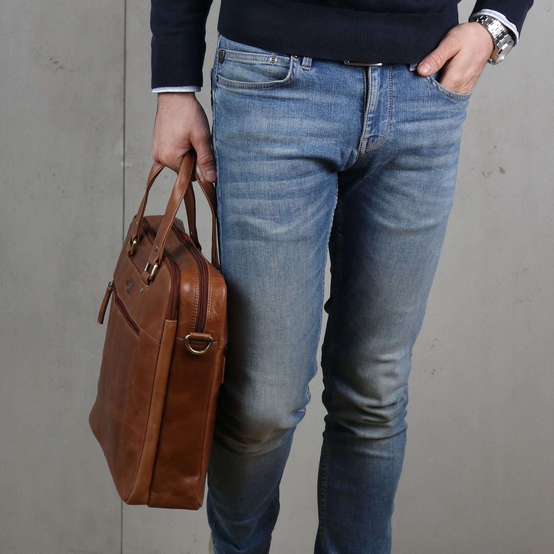 SID & VAIN Laptoptasche Leder YANN light-tan 32944