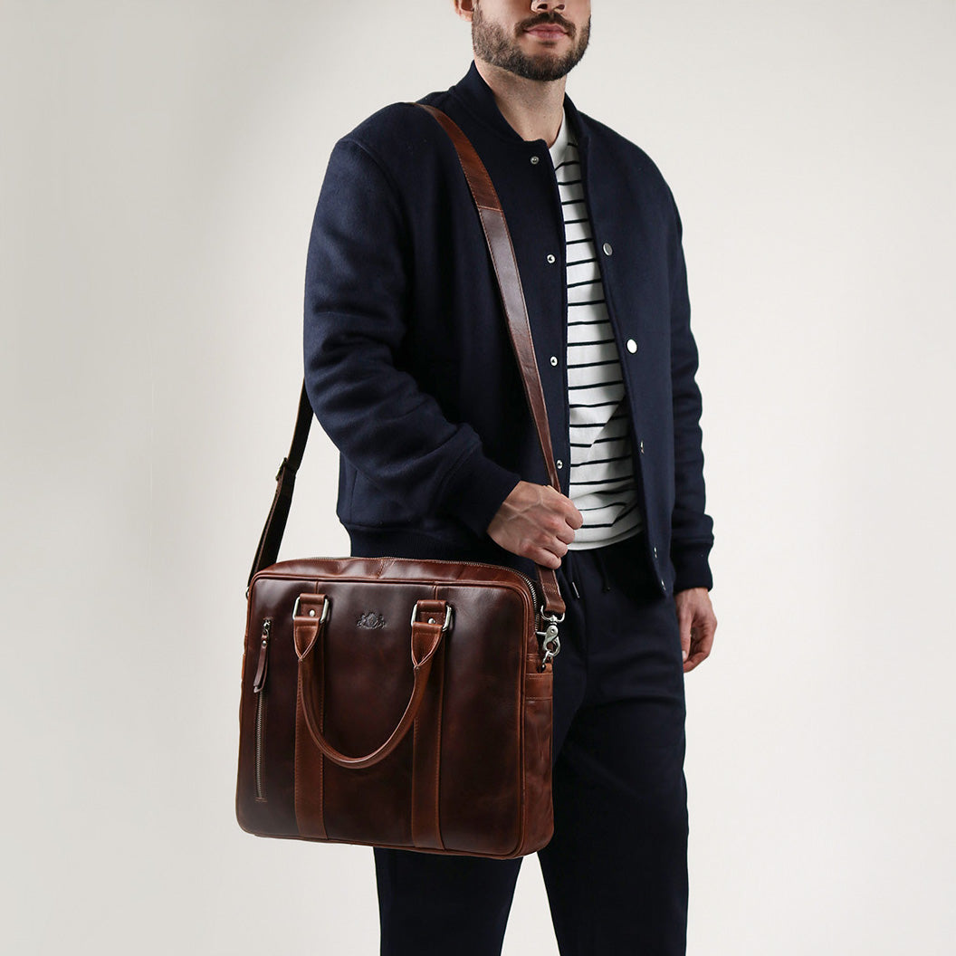 SID & VAIN Laptoptasche Leder STOKED braun-cognac 50102