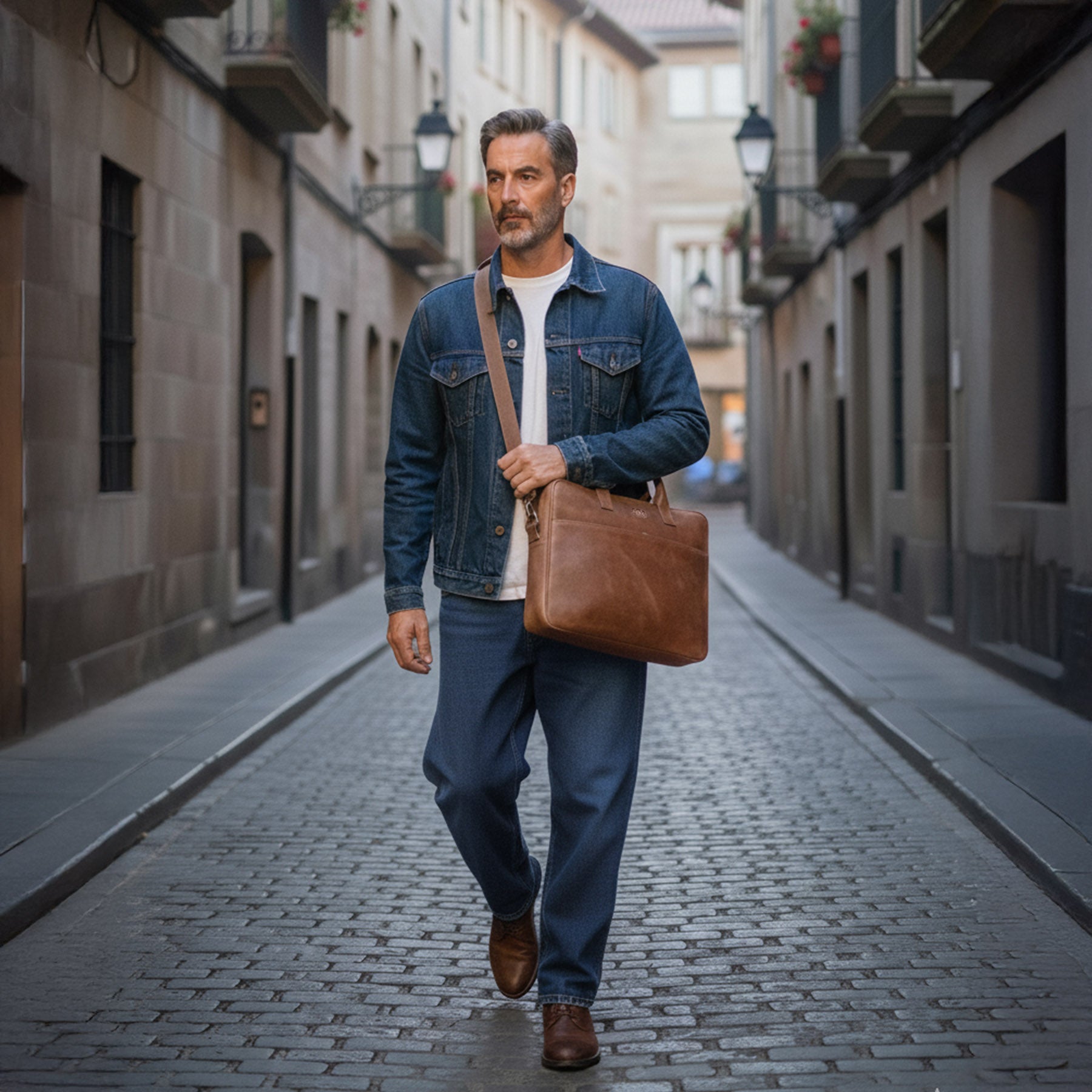 SID & VAIN Laptoptasche echt Leder 15" Zoll Laptop Umhängetasche Aktentasche Herren Business-Tasche ADEN gross 50654