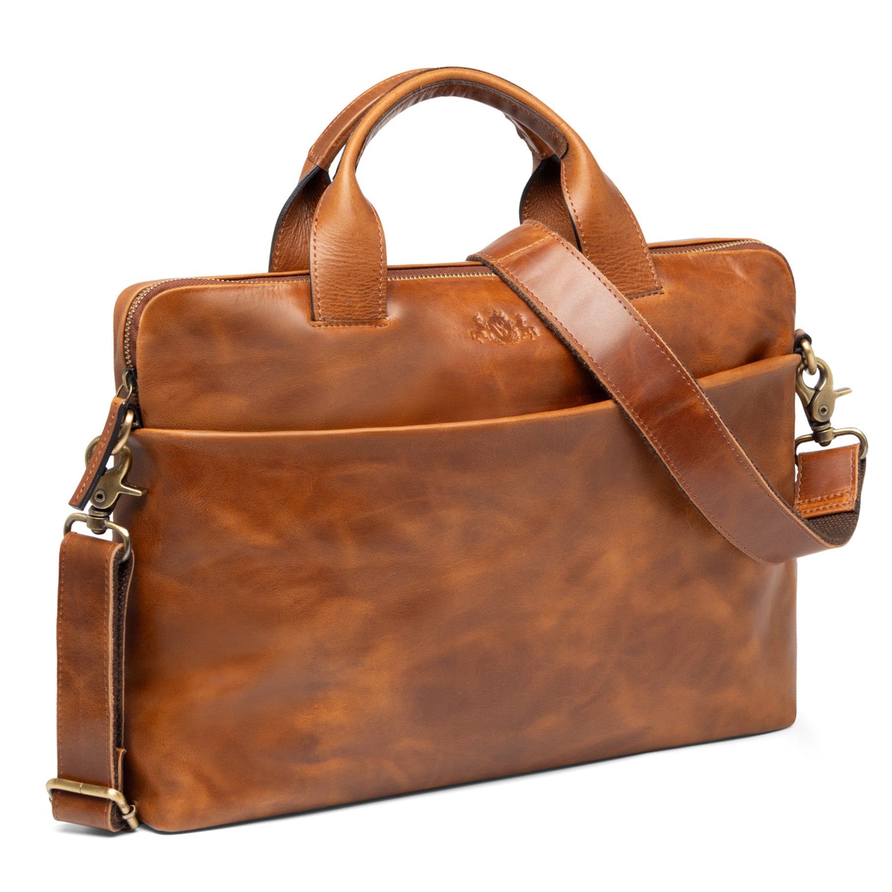 SID & VAIN Laptoptasche echt Leder 15" Zoll Laptop Umhängetasche Aktentasche Herren Business-Tasche hellbraun CARTER gross 50452