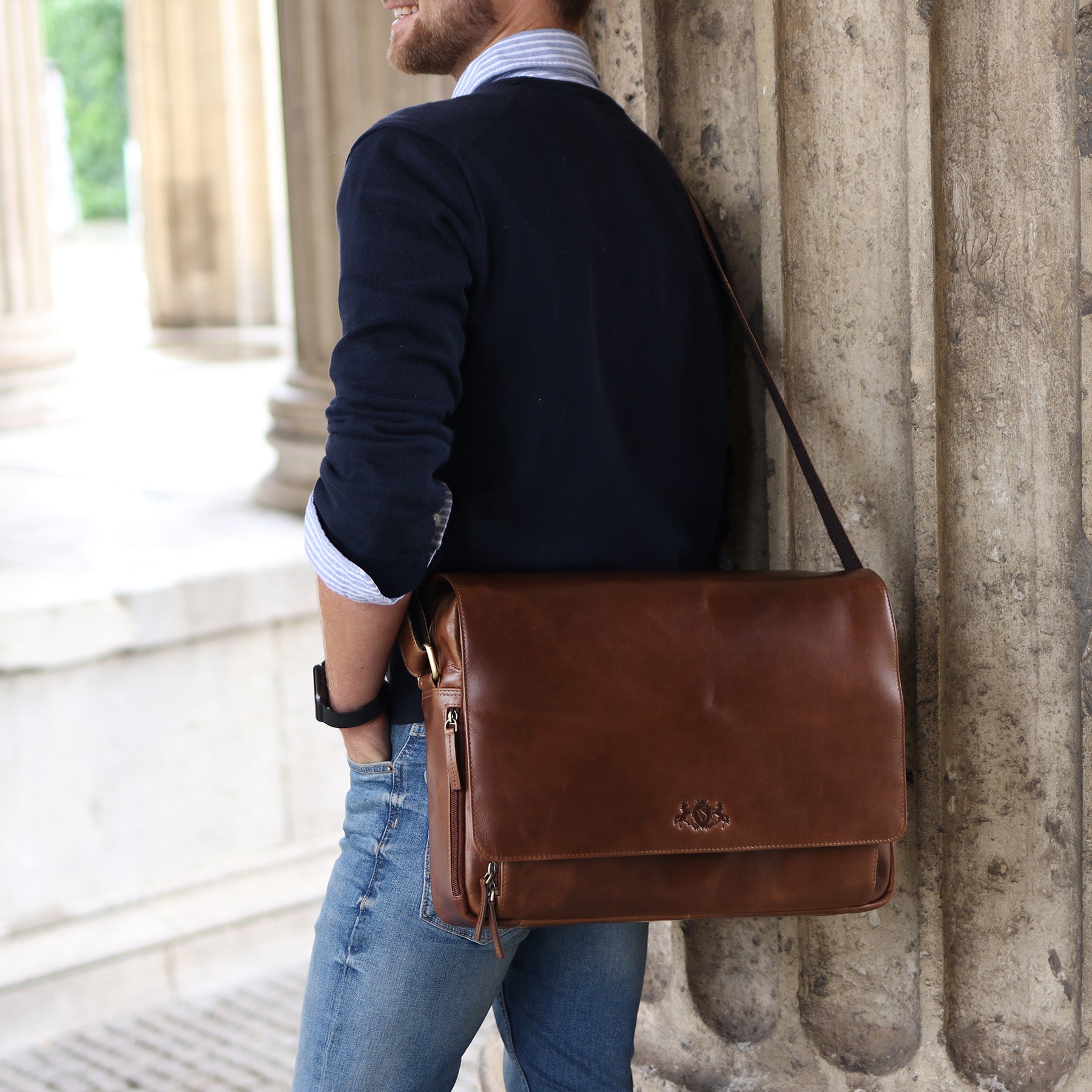 SID & VAIN Lehrertasche Leder AGENT Hellbraun Laptoptasche 2