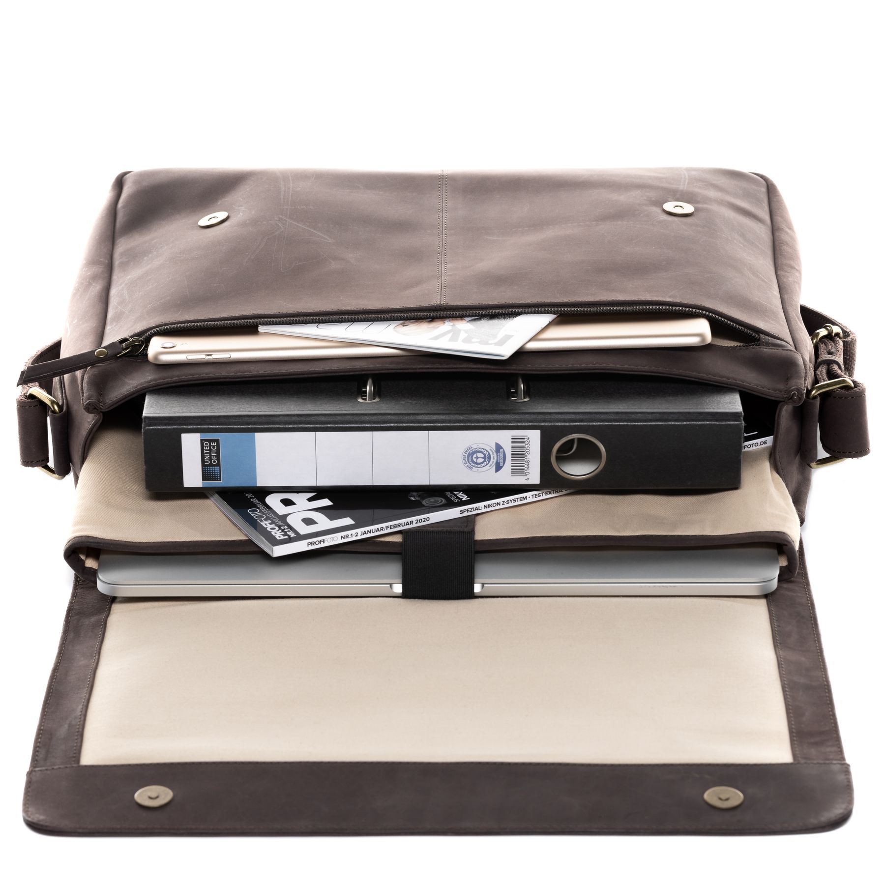 SID & VAIN Laptoptasche Leder Messenger Bag Leder SPENCER dark-brown 36719