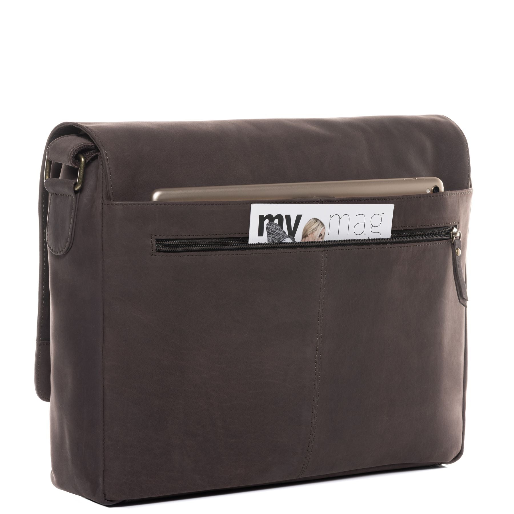 SID & VAIN Laptoptasche Leder Messenger Bag Leder SPENCER dark-brown 36717
