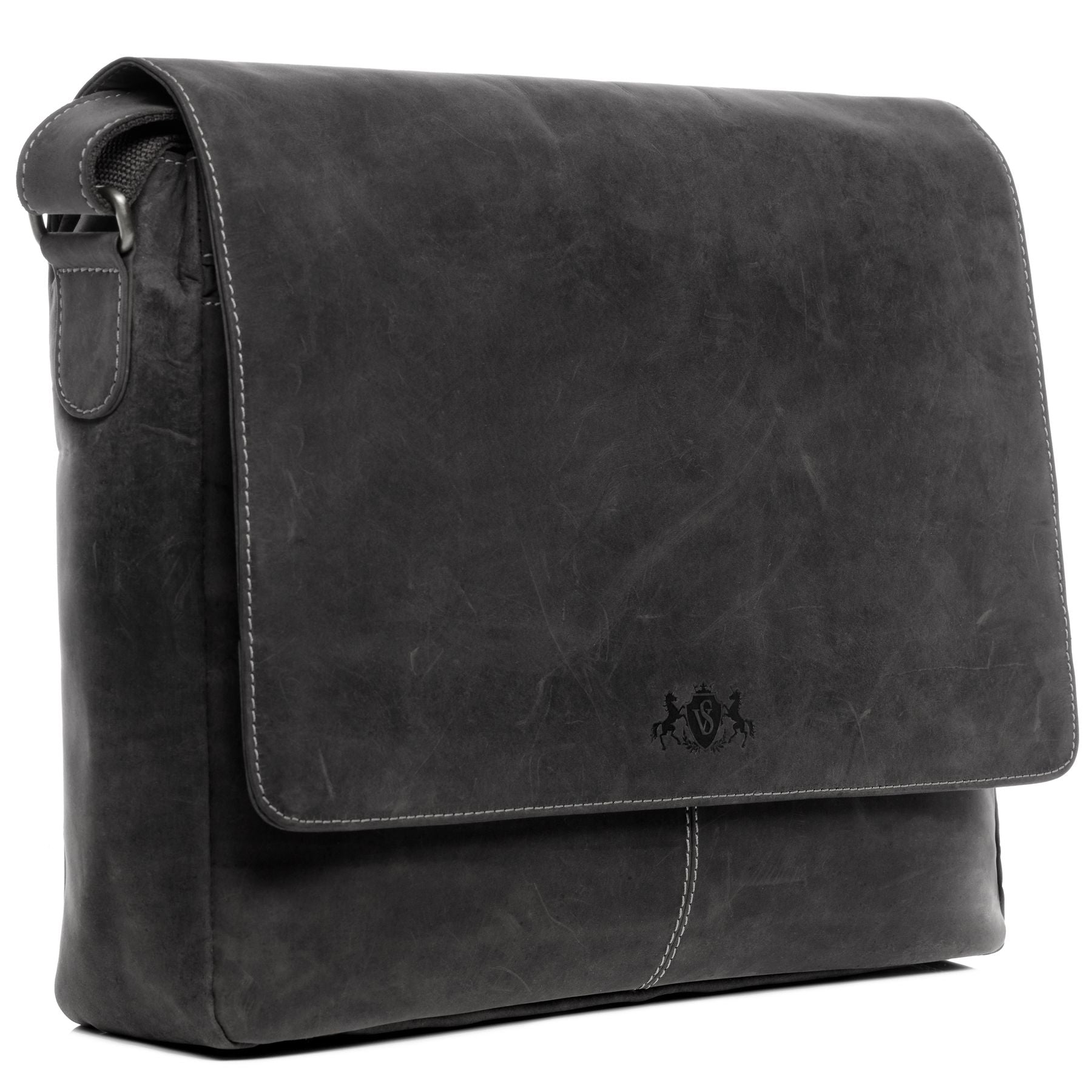 SID & VAIN Laptoptasche Leder Messenger Bag Leder SPENCER greyish-schwarz 15120