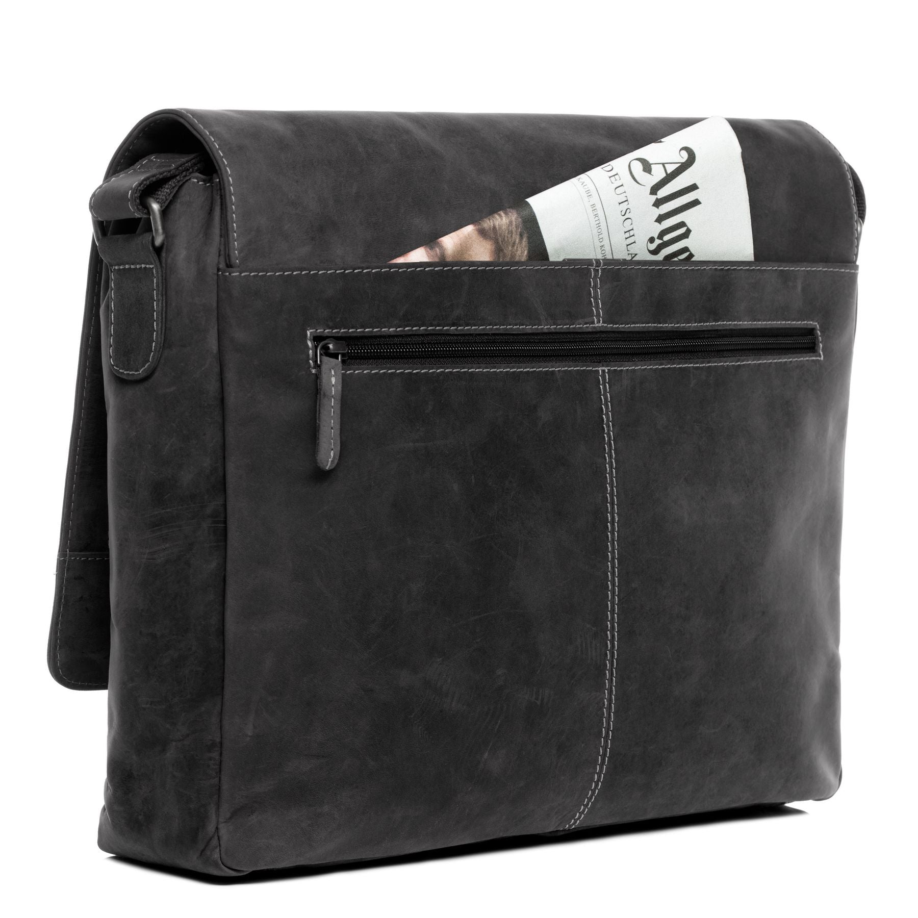 SID & VAIN Laptoptasche Leder Messenger Bag Leder SPENCER greyish-schwarz 15121