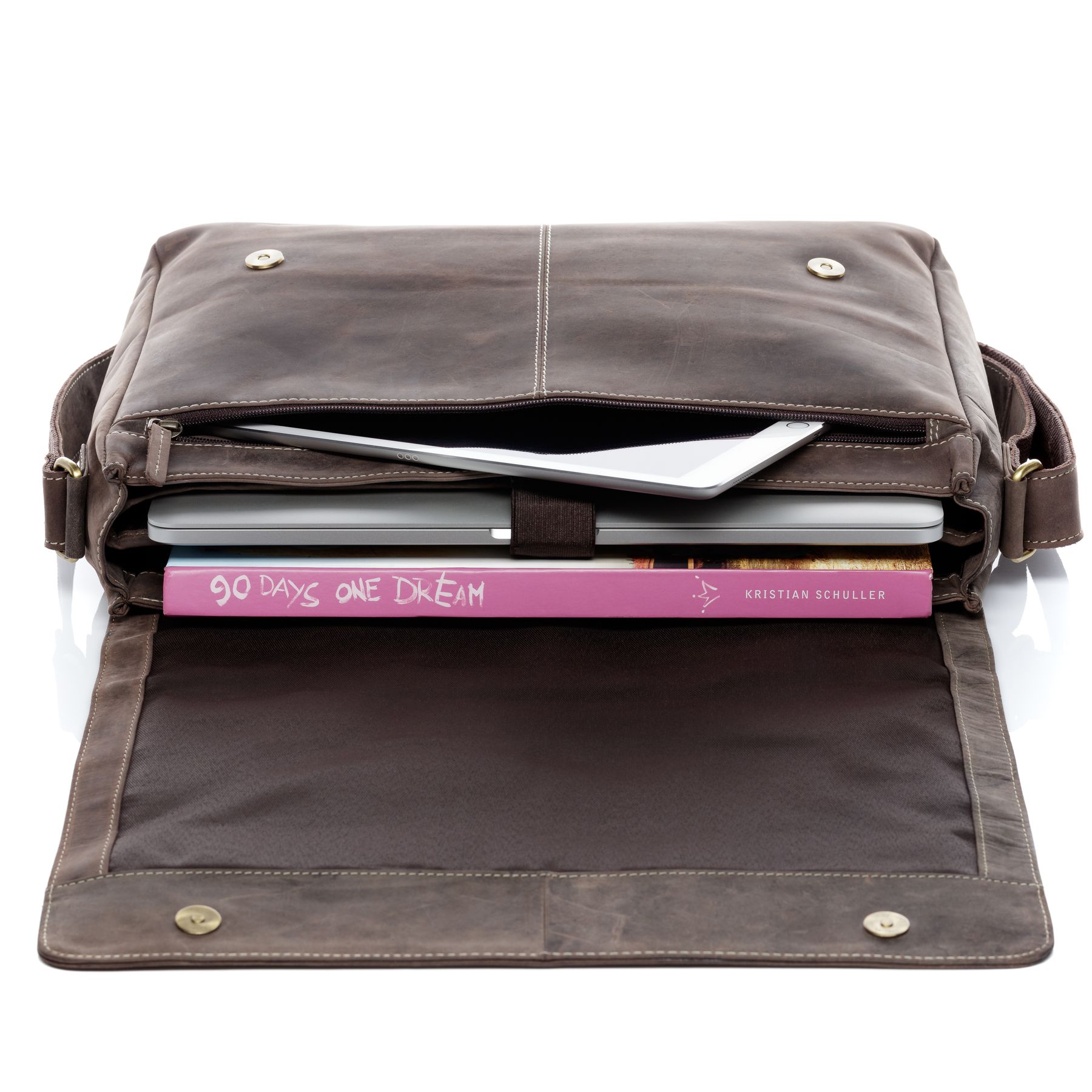 SID & VAIN Laptoptasche Leder Messenger Bag Leder SPENCER greyish-schwarz 15122