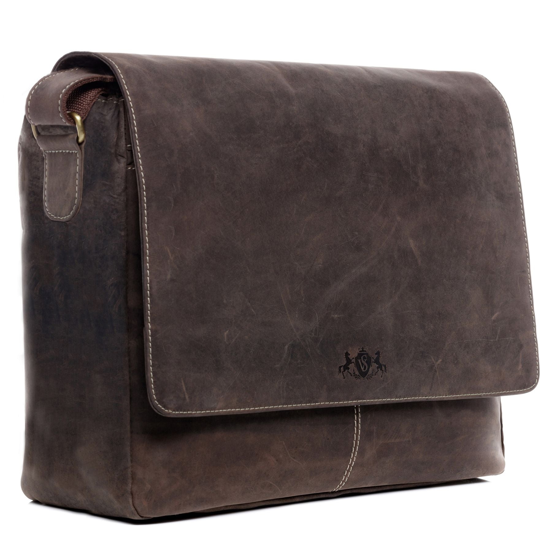 SID & VAIN Laptoptasche Leder Messenger Bag Leder XL SPENCER Vintage-brown2 25500