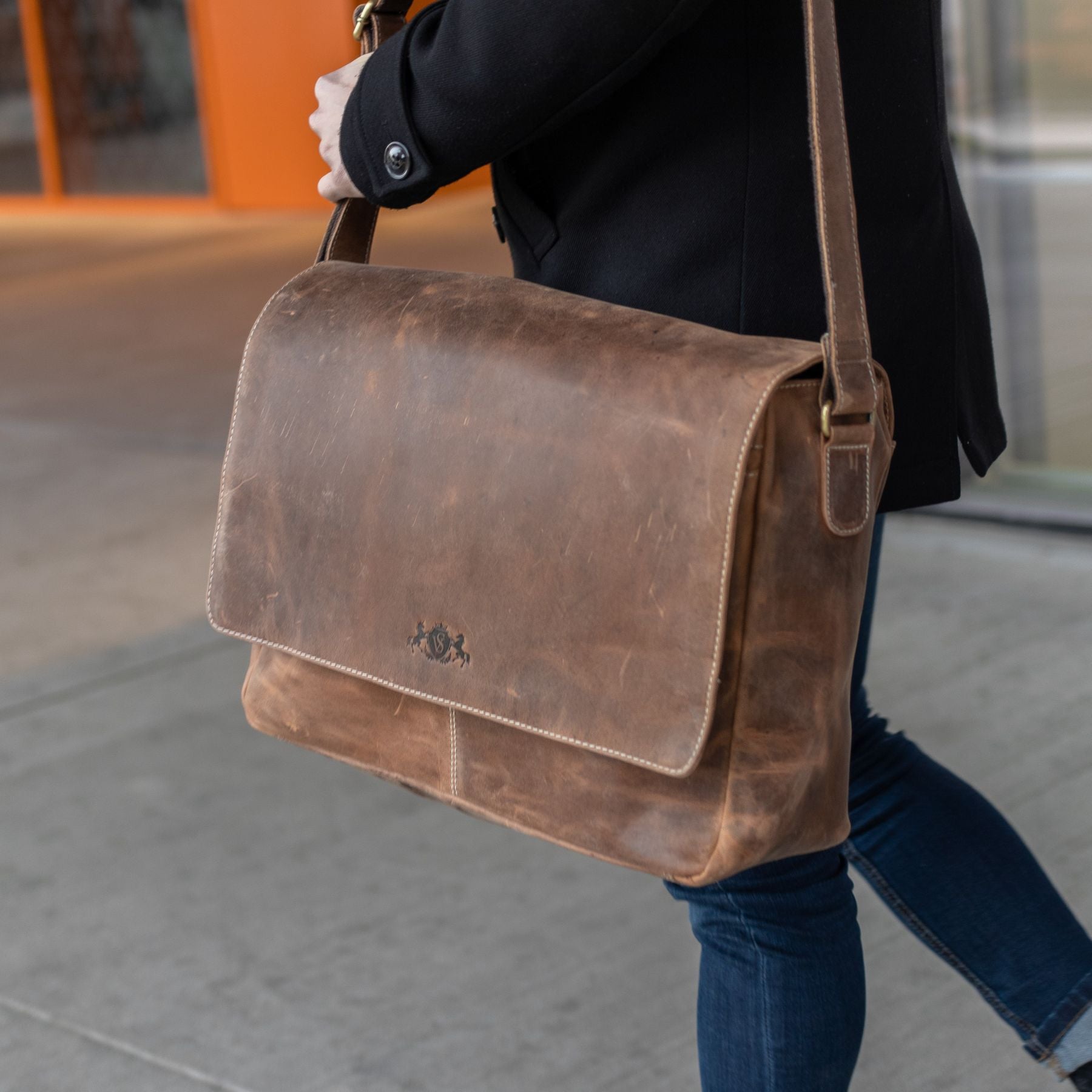 SID & VAIN Laptoptasche Leder Messenger Bag Leder XL SPENCER 29256