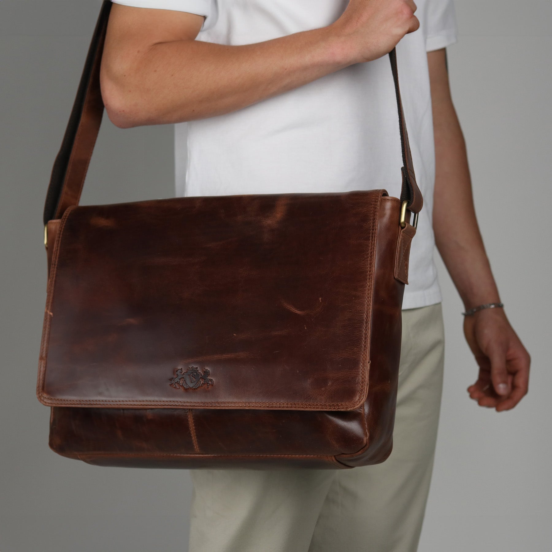 SID & VAIN Messenger Bag Leder SPENCER braun Businesstasche 4