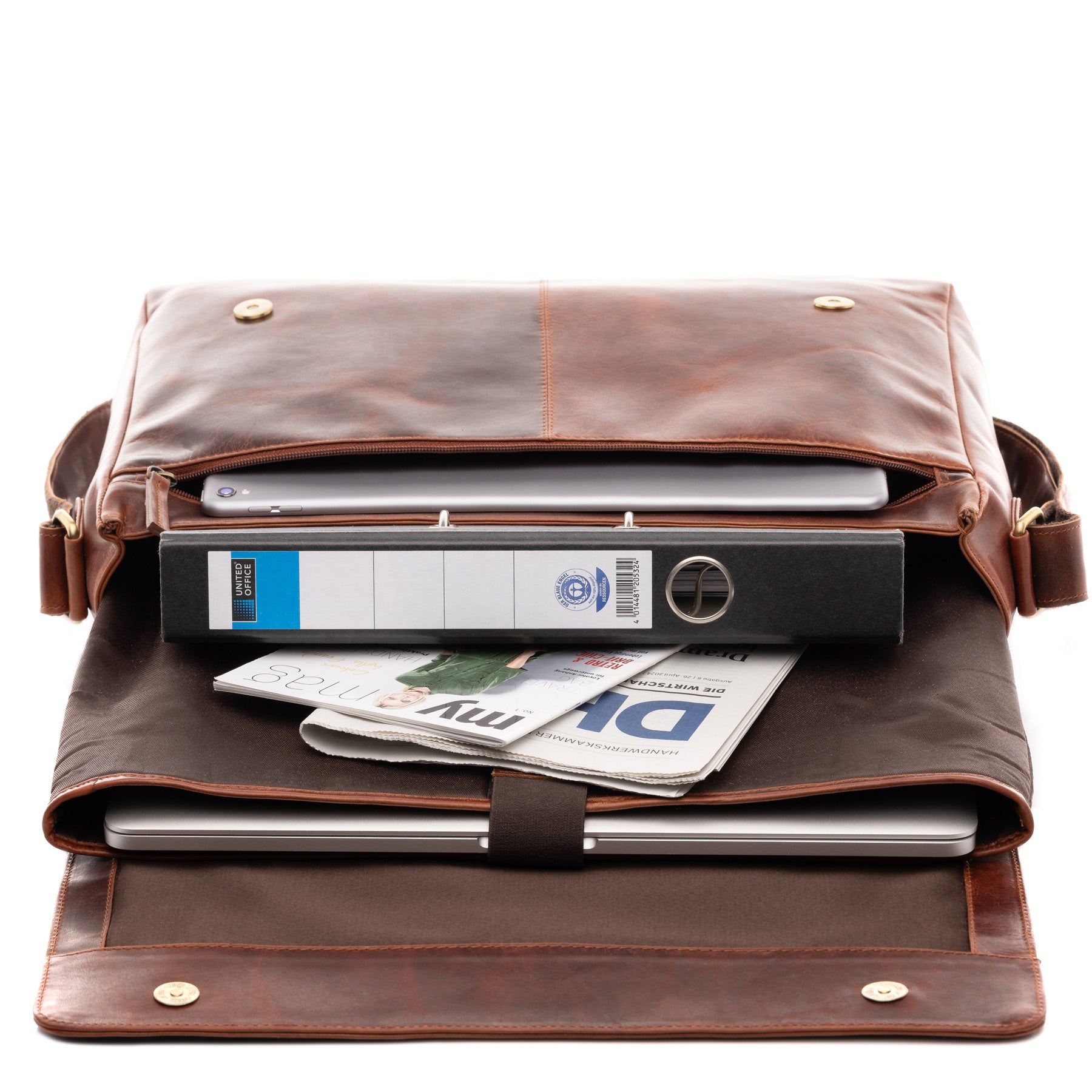 SID & VAIN Messenger Bag Leder SPENCER cognac-braun 45622