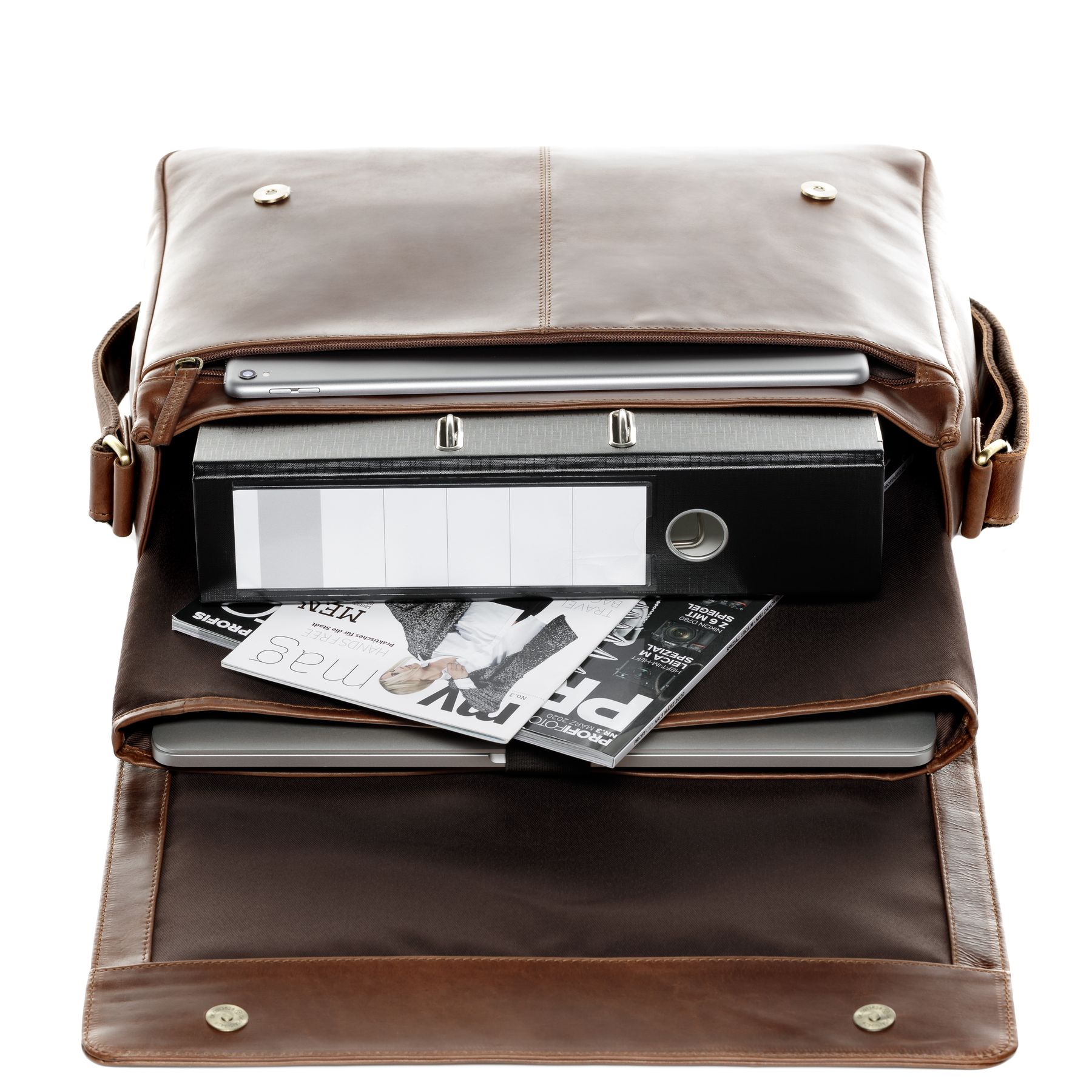 SID & VAIN Laptoptasche Leder Messenger Bag Leder XL SPENCER light-brown 27522