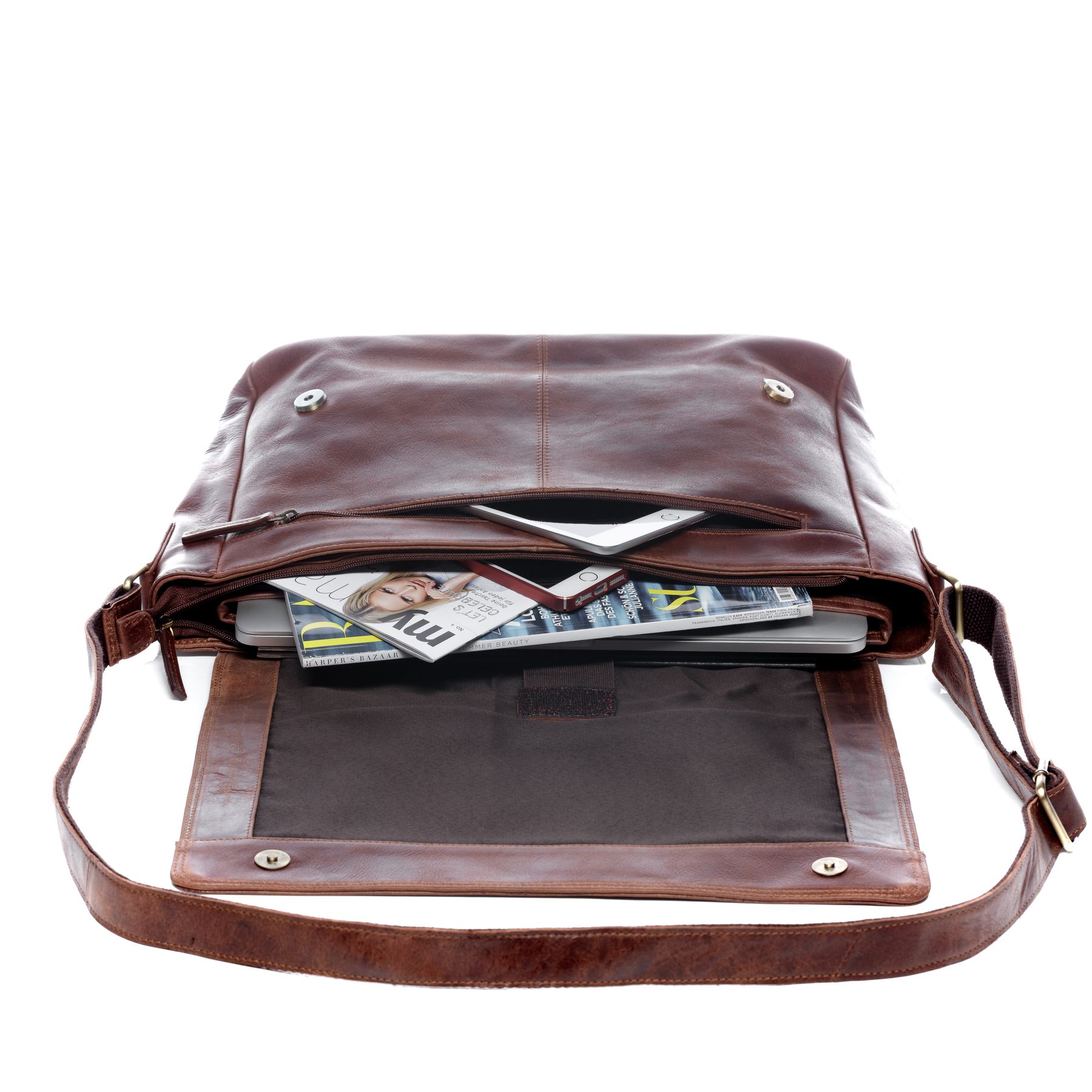SID & VAIN Laptoptasche Leder Messenger Bag Leder SPENCER brown-retro 16345