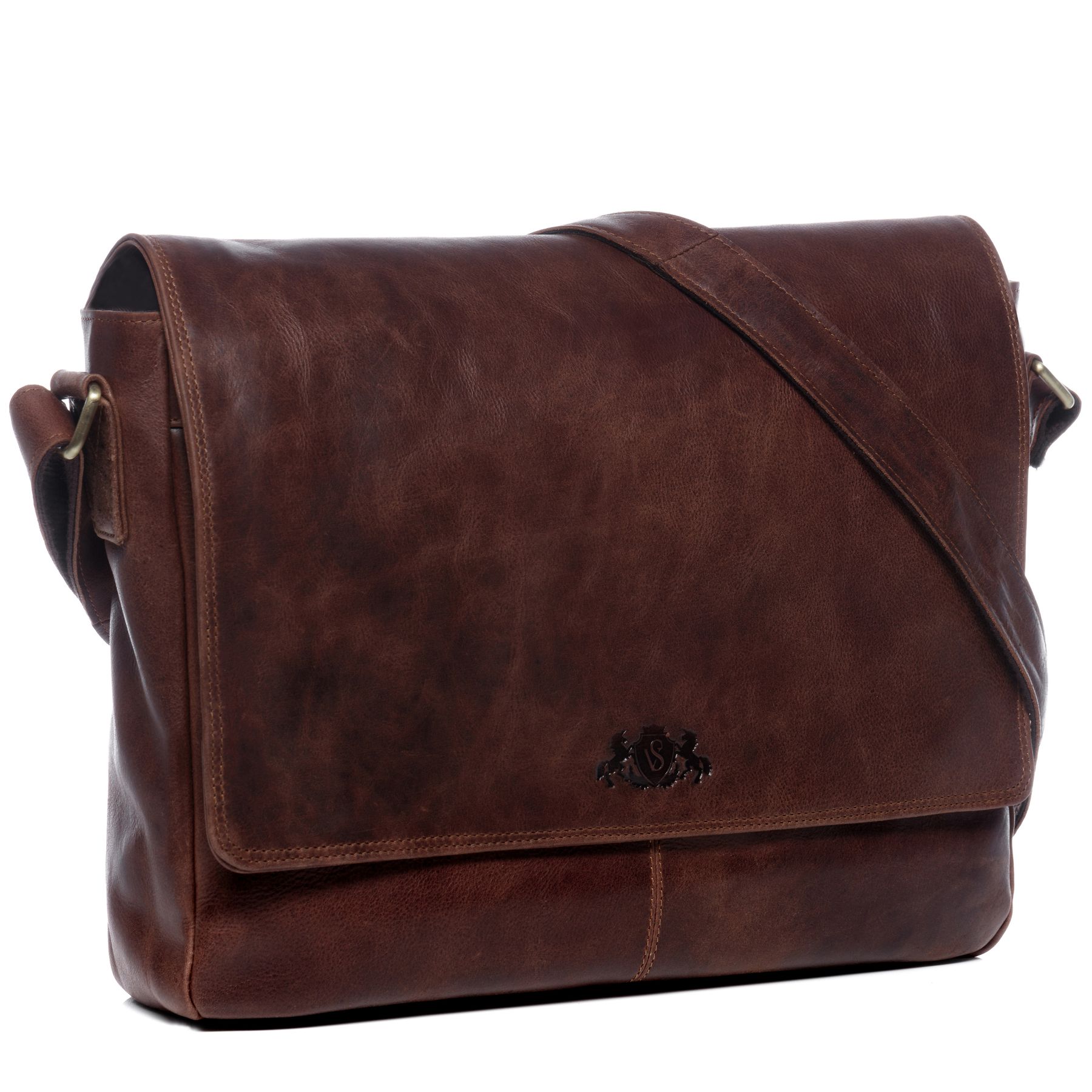 SID & VAIN Laptoptasche Leder Messenger Bag Leder SPENCER brown-retro 16347