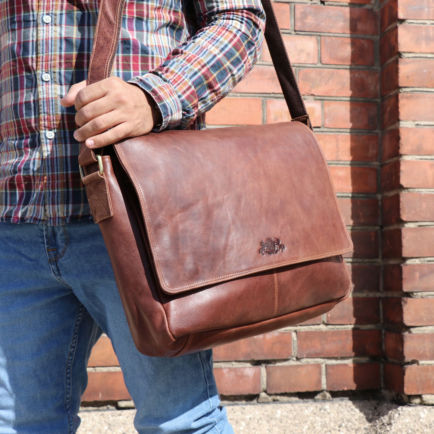 SID & VAIN Laptoptasche Leder Messenger Bag Leder SPENCER brown-retro 17230