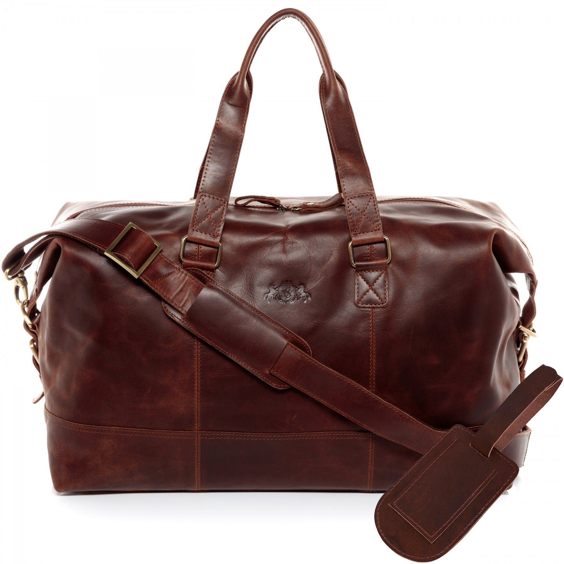 SID & VAIN Reisetasche Leder mit Hangtag YALE braun-cognac 15973