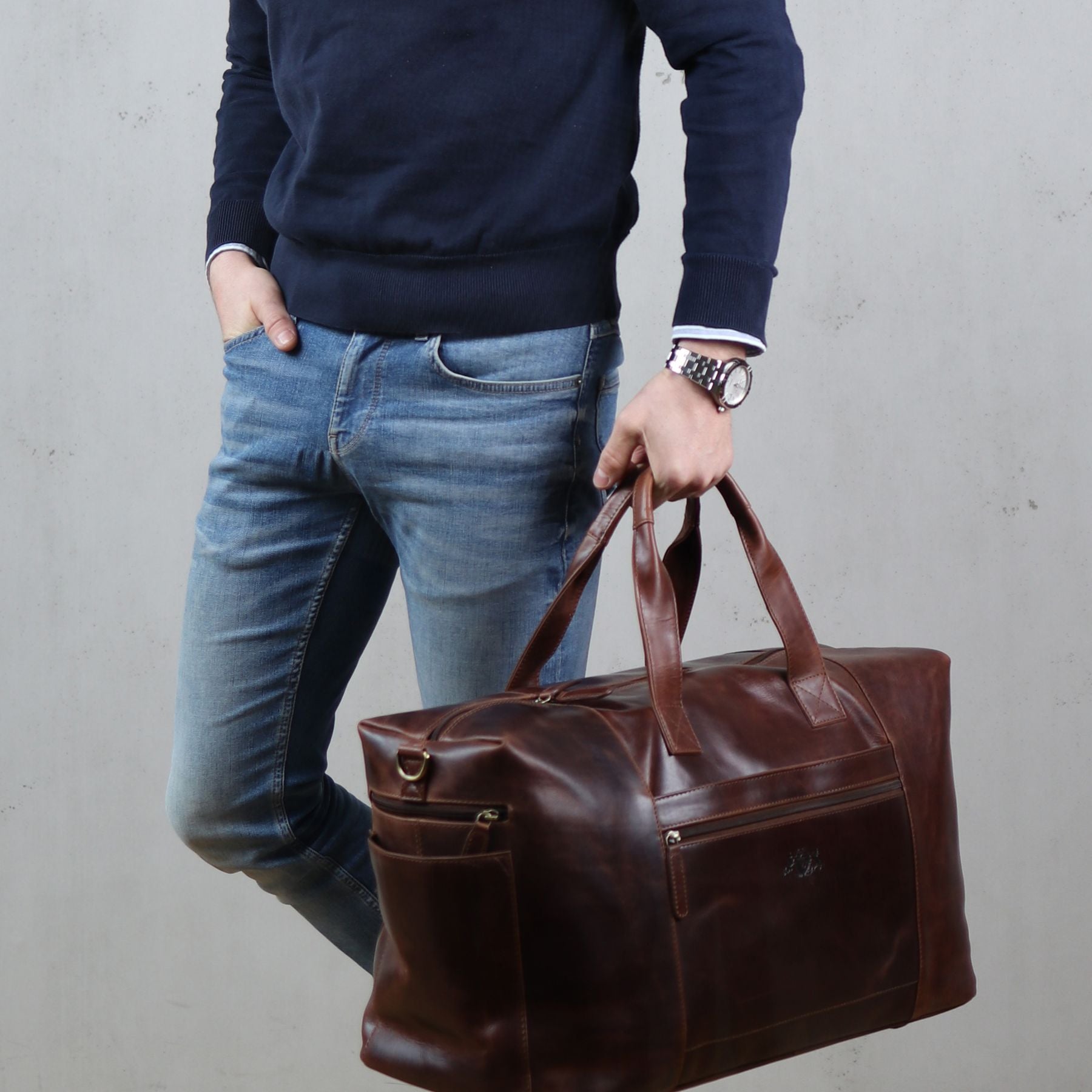 SID & VAIN Reisetasche Leder XL BRISTOL SIDE brown 33063