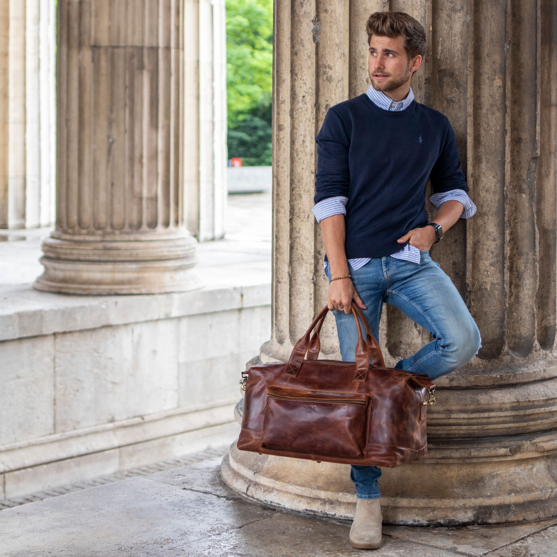 SID & VAIN Reisetasche Leder XL BRIXTON brown 31397