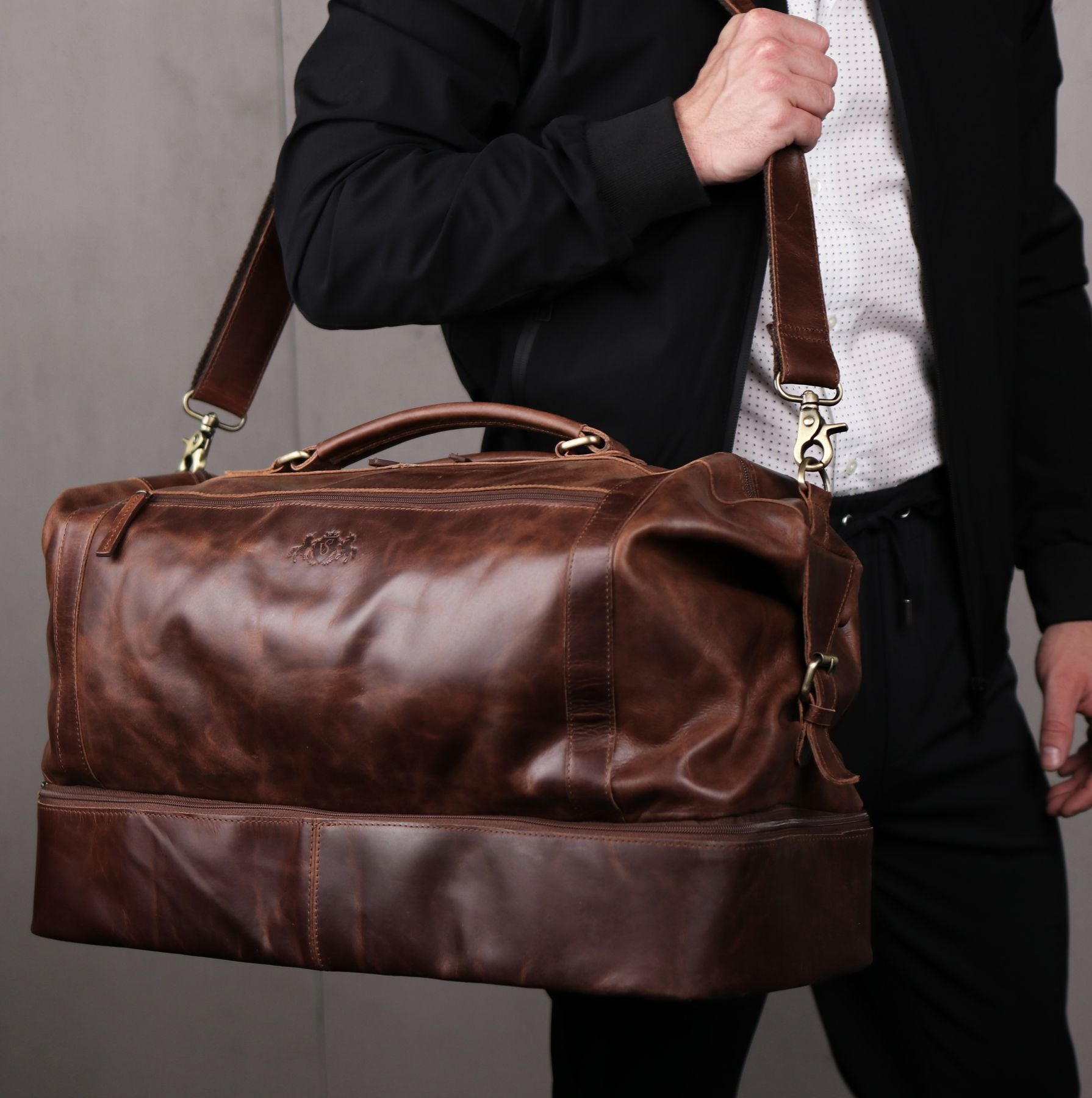 SID & VAIN Reisetasche Leder mit Schuhfach XL KINGSTON braun-cognac 21627