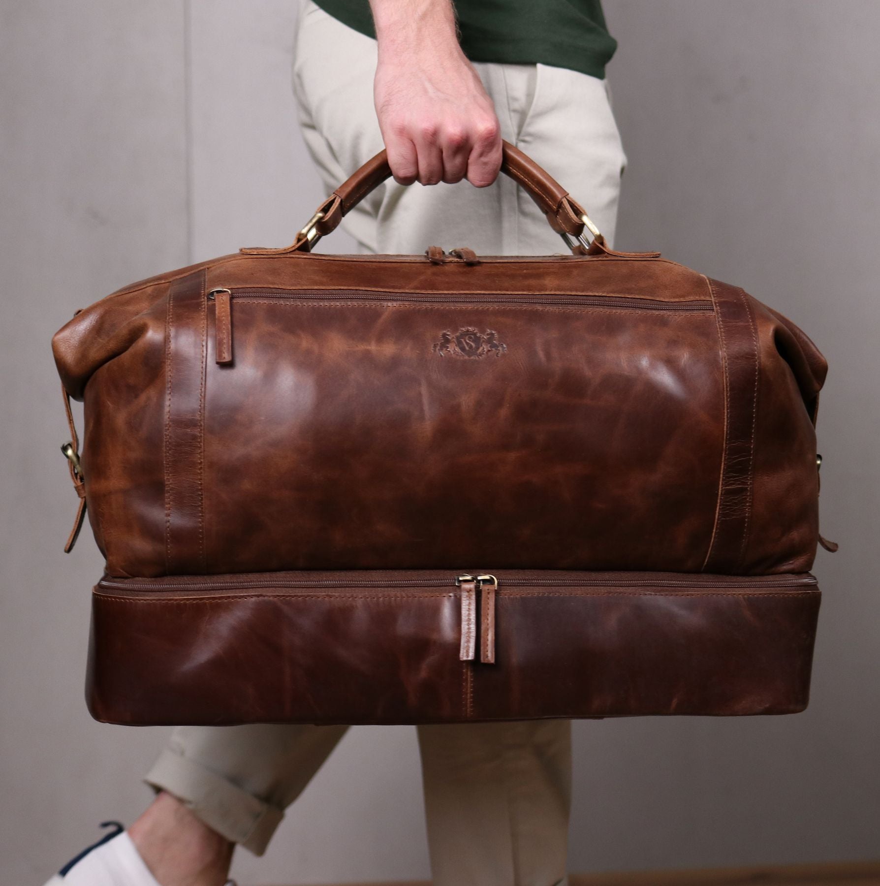SID & VAIN Reisetasche Leder mit Schuhfach XL KINGSTON braun-cognac 21628