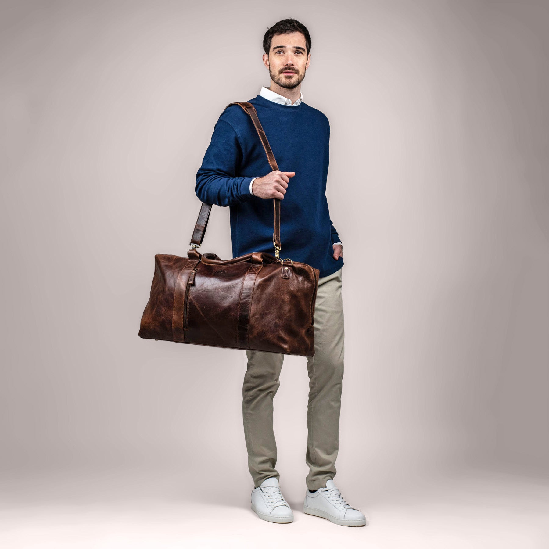 SID & VAIN Reisetasche Leder YALE ZIP braun Weekender 6