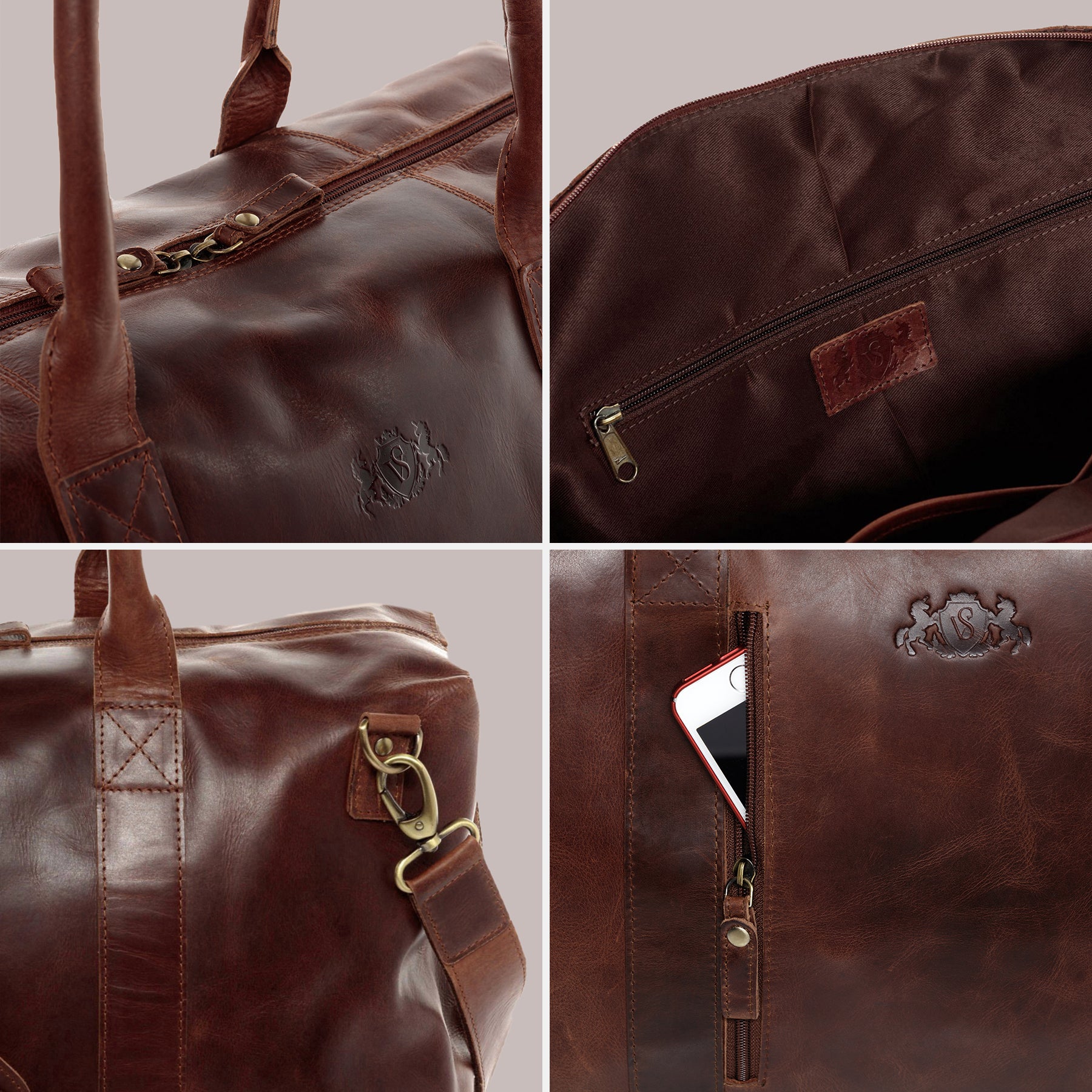 SID & VAIN Reisetasche Leder YALE ZIP braun Weekender 4