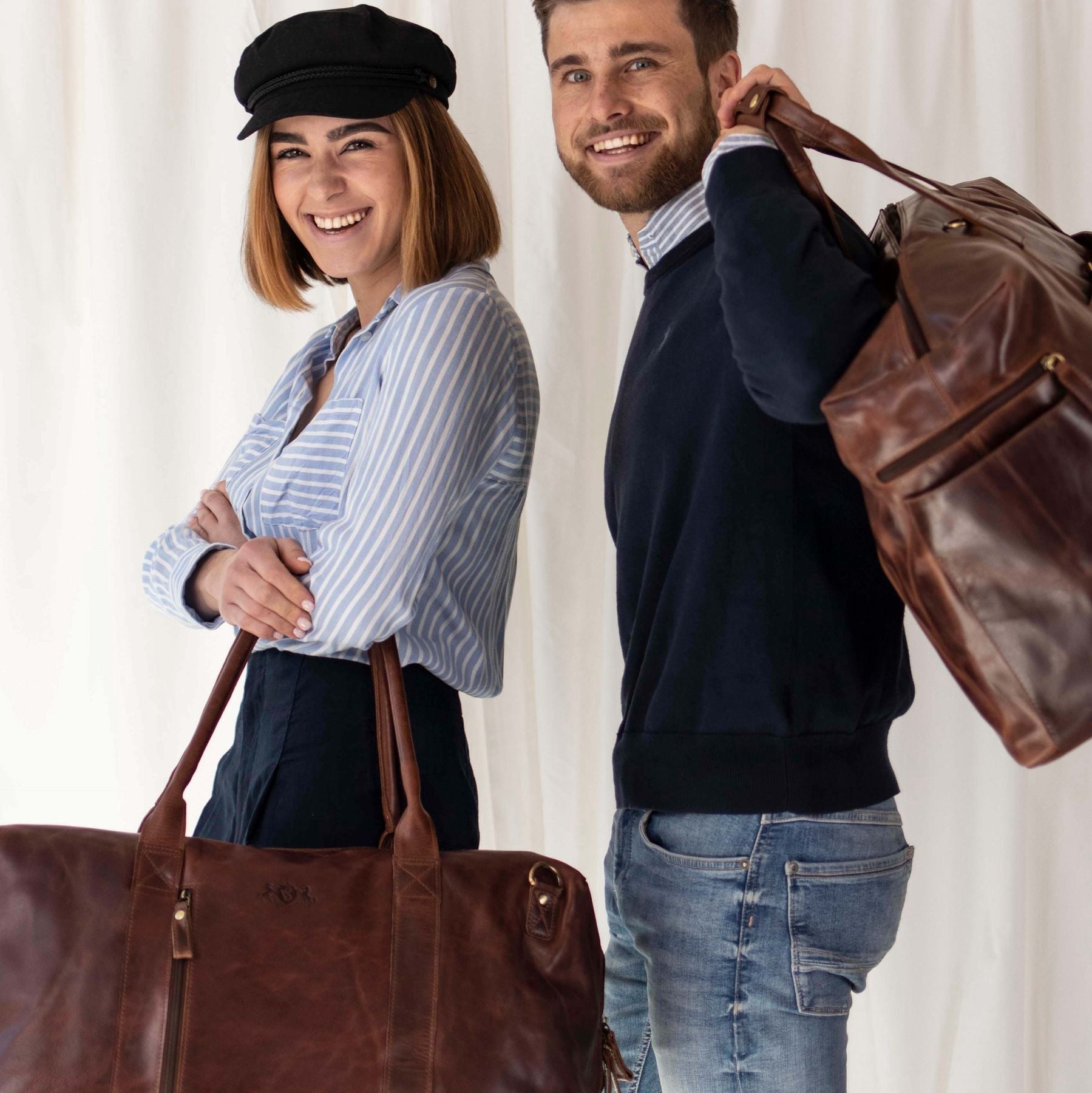 SID & VAIN Reisetasche Leder YALE ZIP braun-cognac 32688