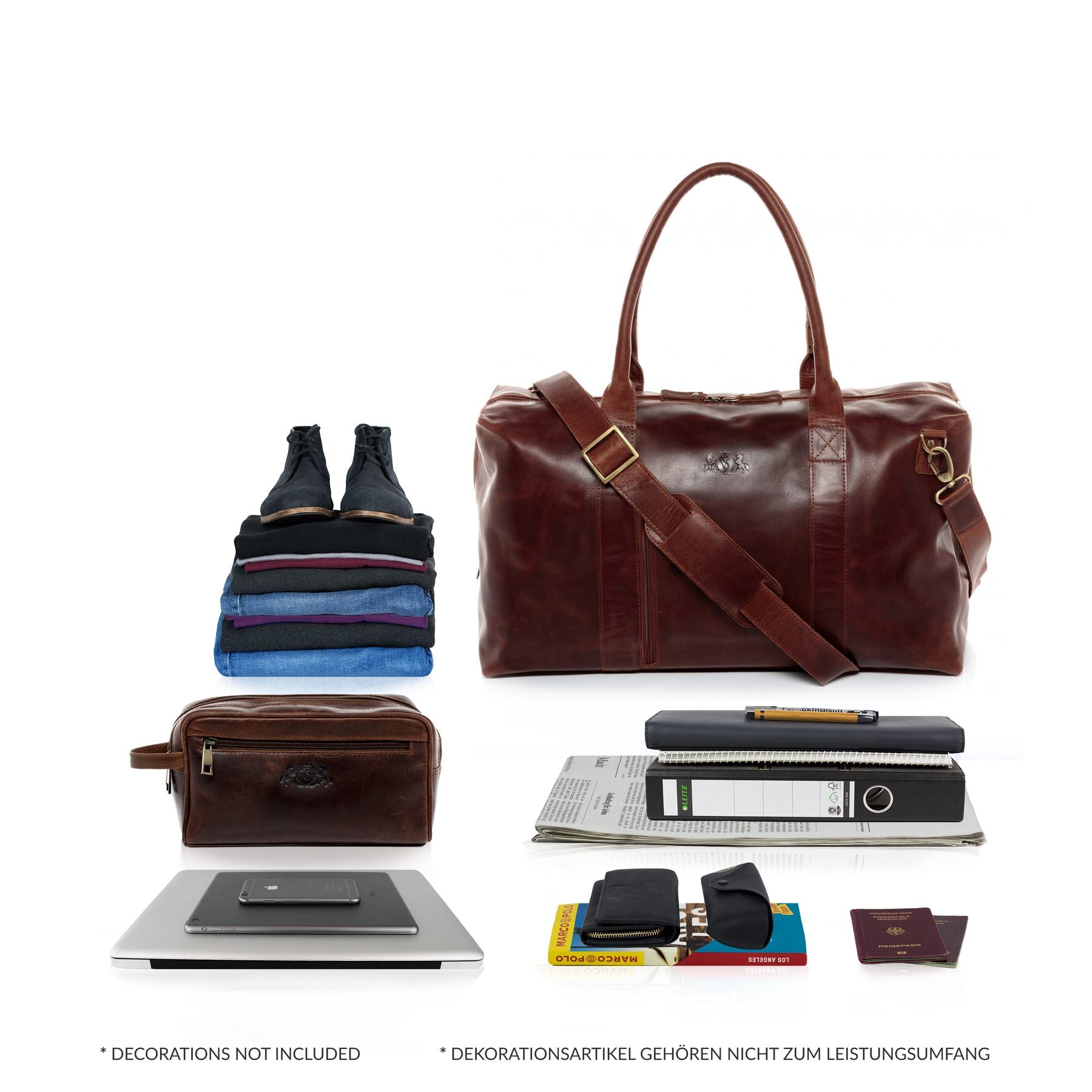 SID & VAIN Reisetasche Leder mit Hangtag YALE ZIP braun-cognac 15765