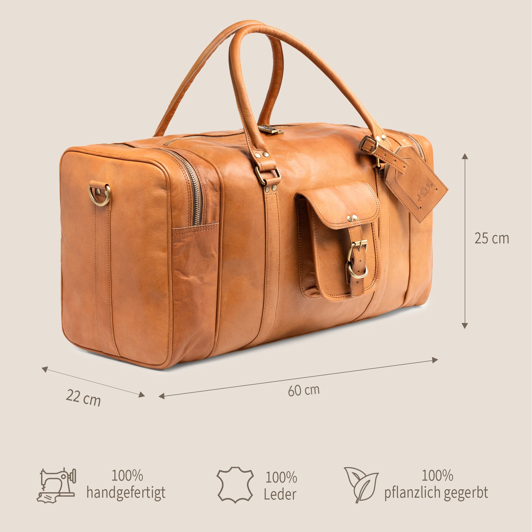SID & VAIN Reisetasche echt Leder Sporttasche Handgepäck Damen Herren Weekender hellbraun LANDON gross 50596