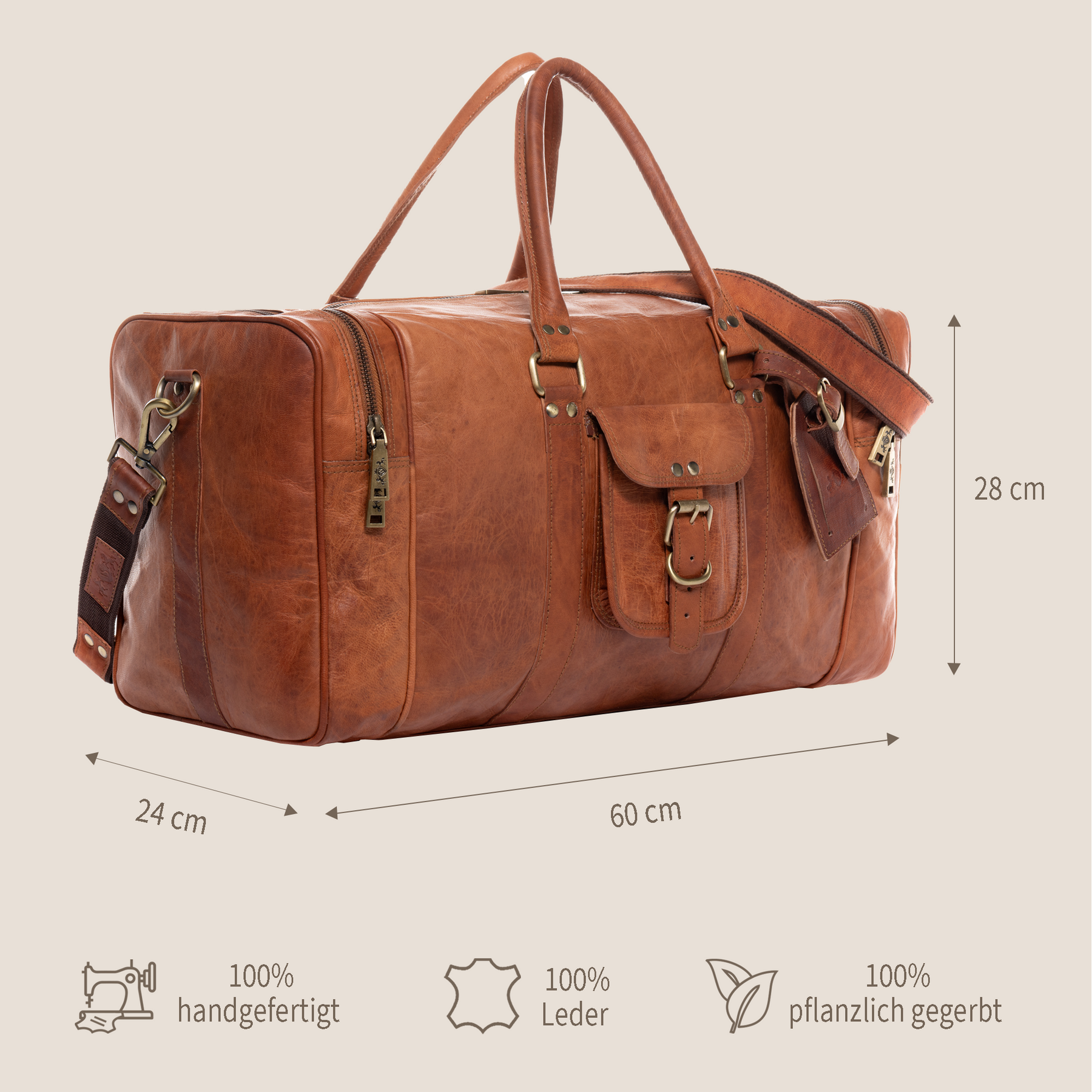 Reisetasche Ziegenleder Kastanien braun 60 cm