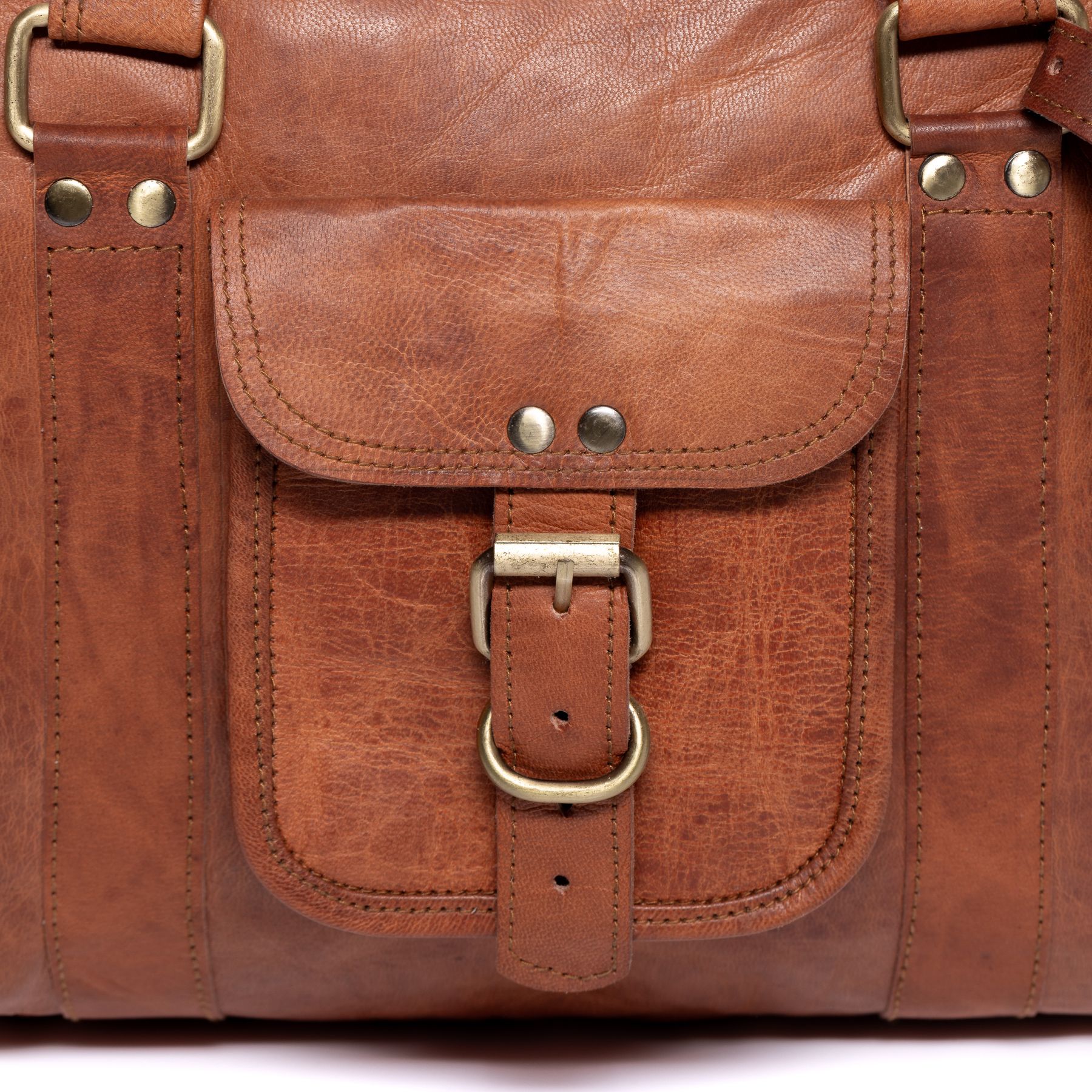 Reisetasche Ziegenleder Kastanien braun Nahaufnahme extra Frontfach